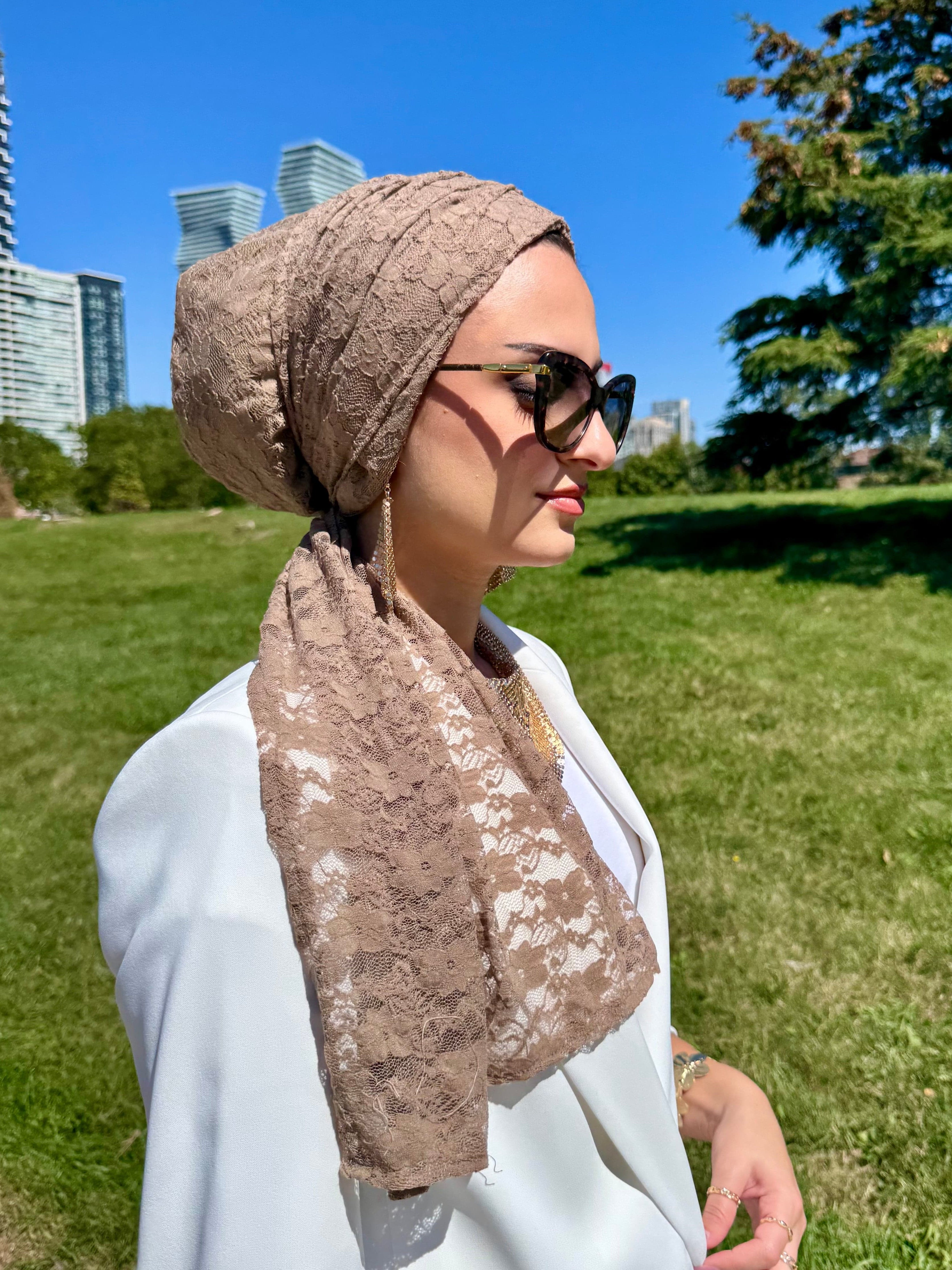 Beanie Wrap Light Soft Lace - Khaki - Turban Couture