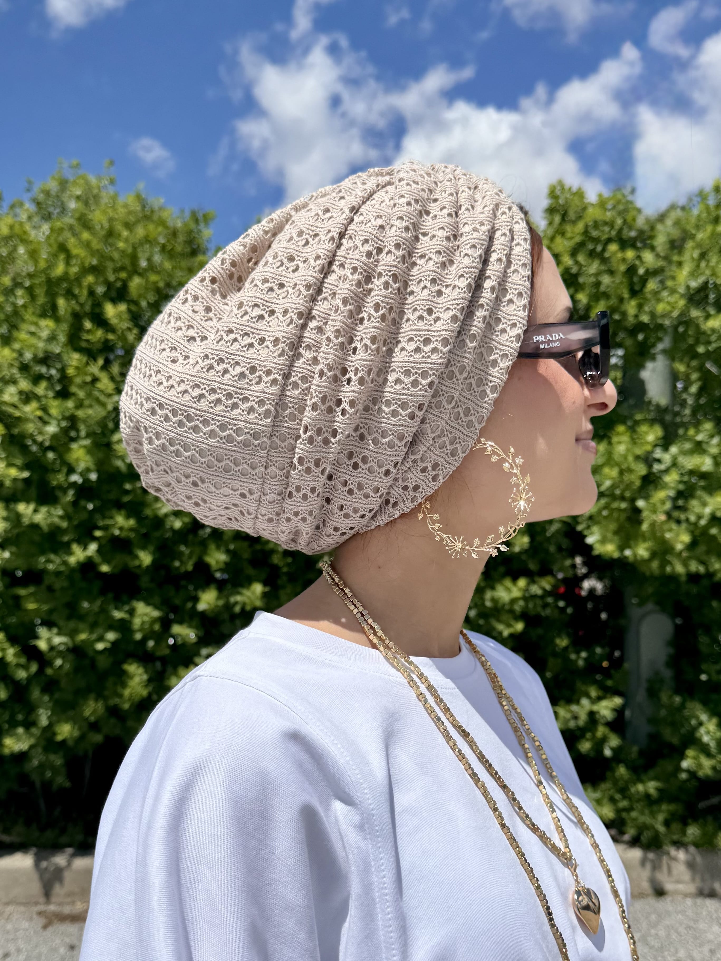 Beanie Cross Front Knit - Khaki