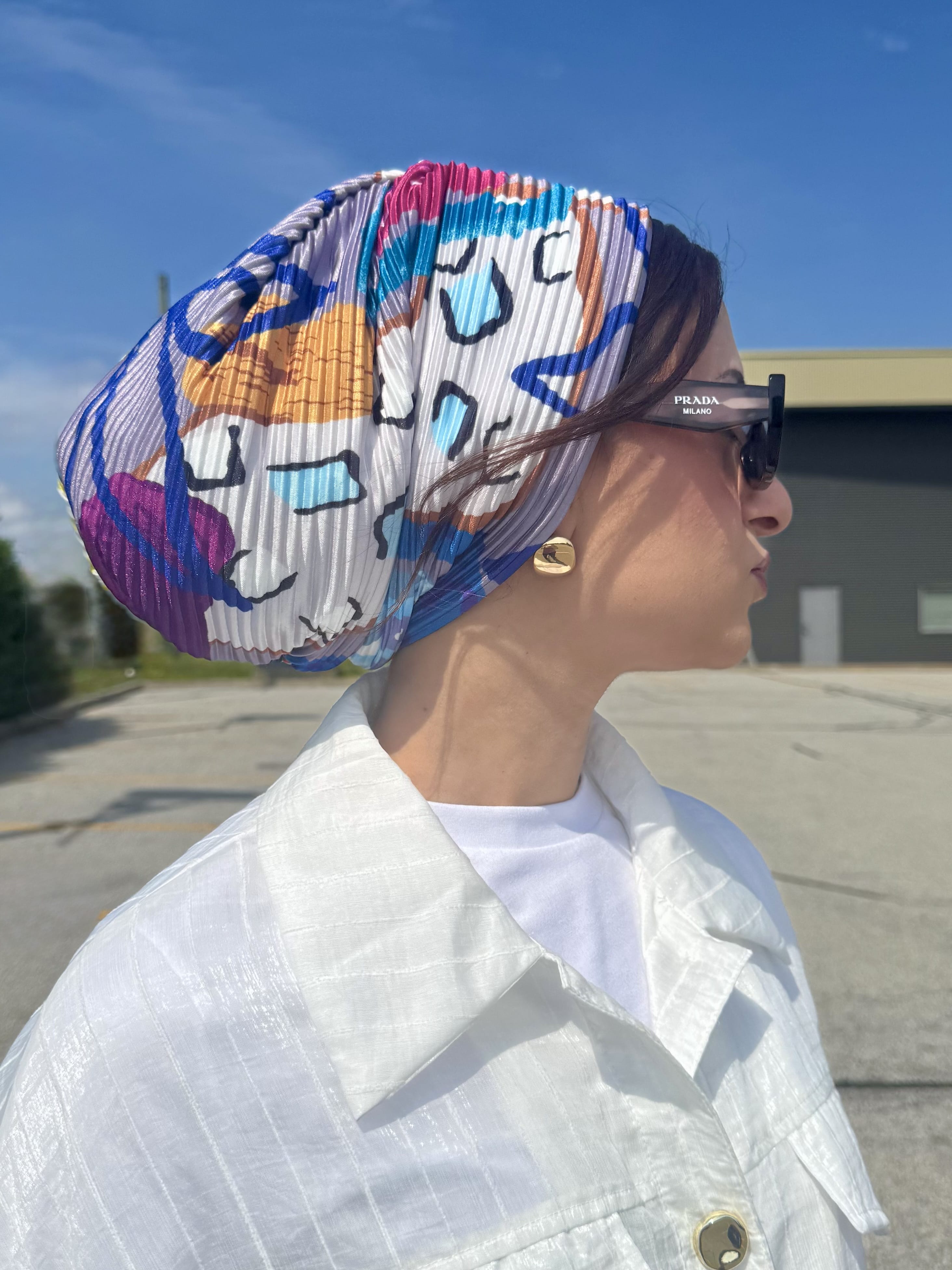 Beanie Pleated - Summer Geometric