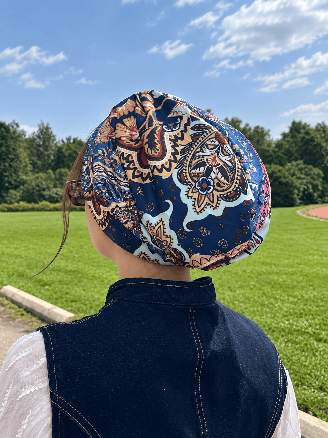 Beanie Satin - Paisley Blue Navy