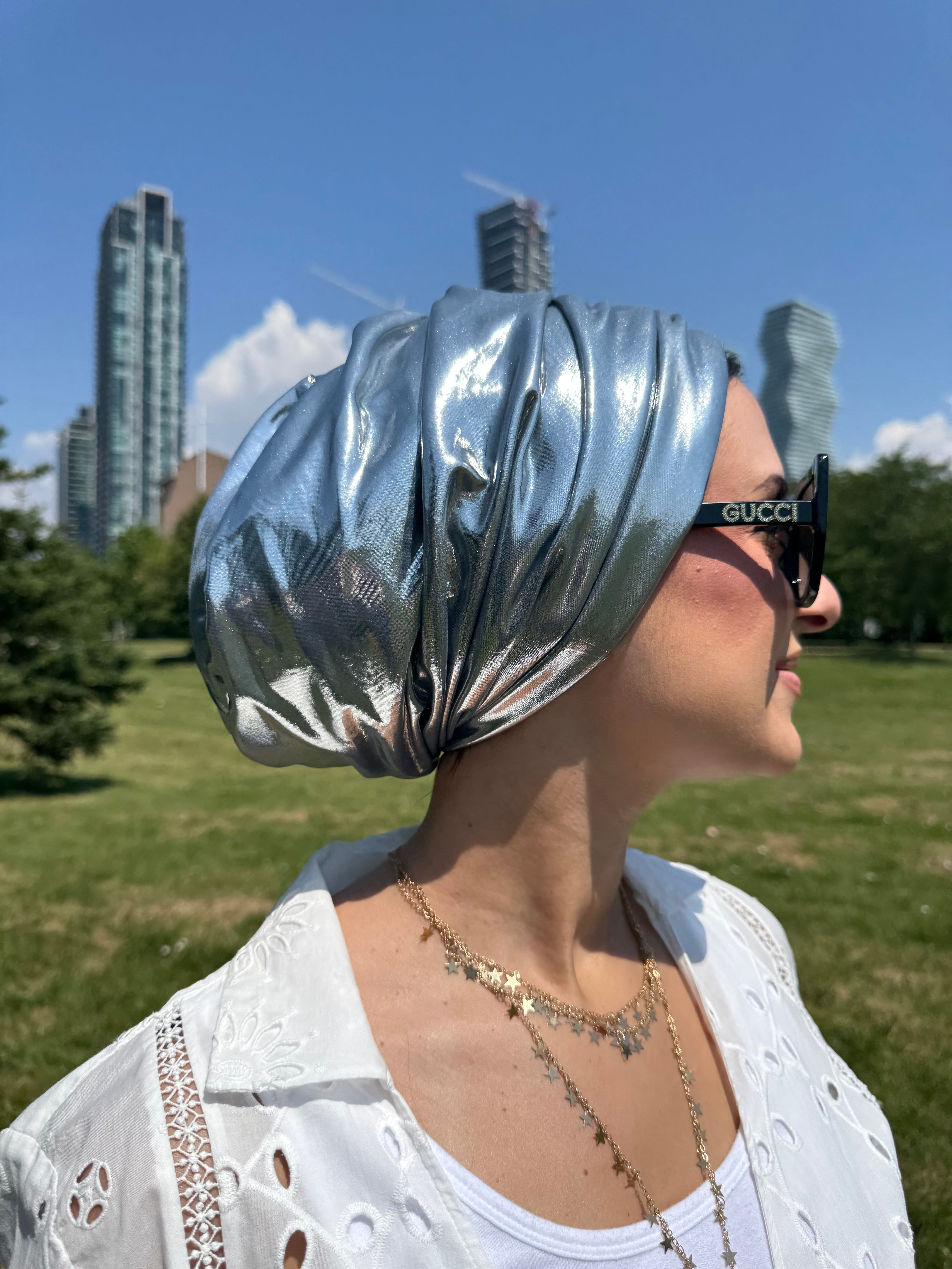 Beanie Double Drapes Metallic - Silver