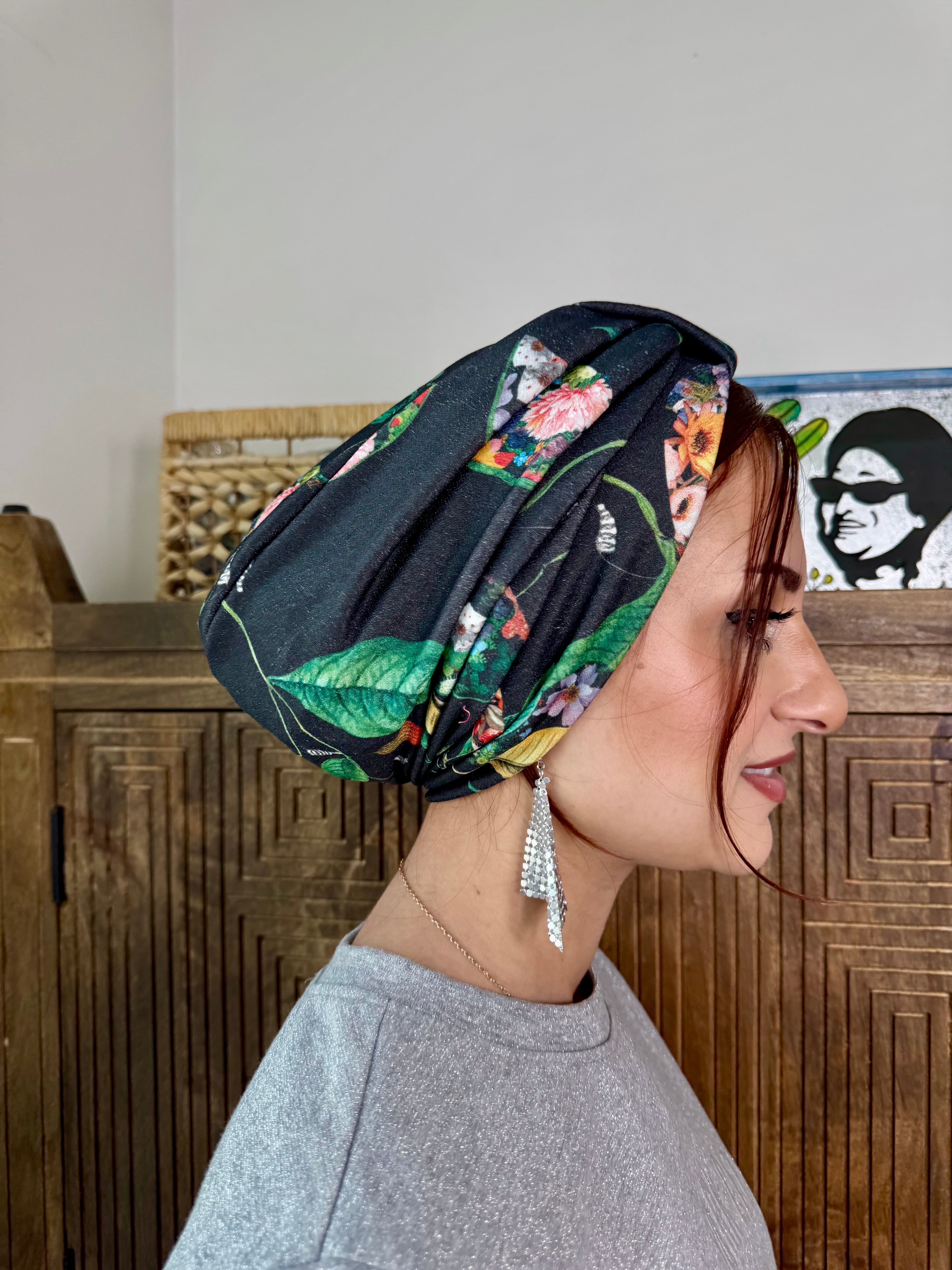 Turban Basic Jersey - Floral Black