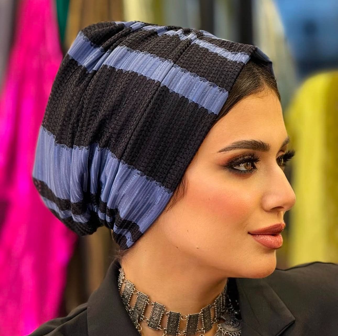 Beanie Knit - Black Blue - Turban Couture