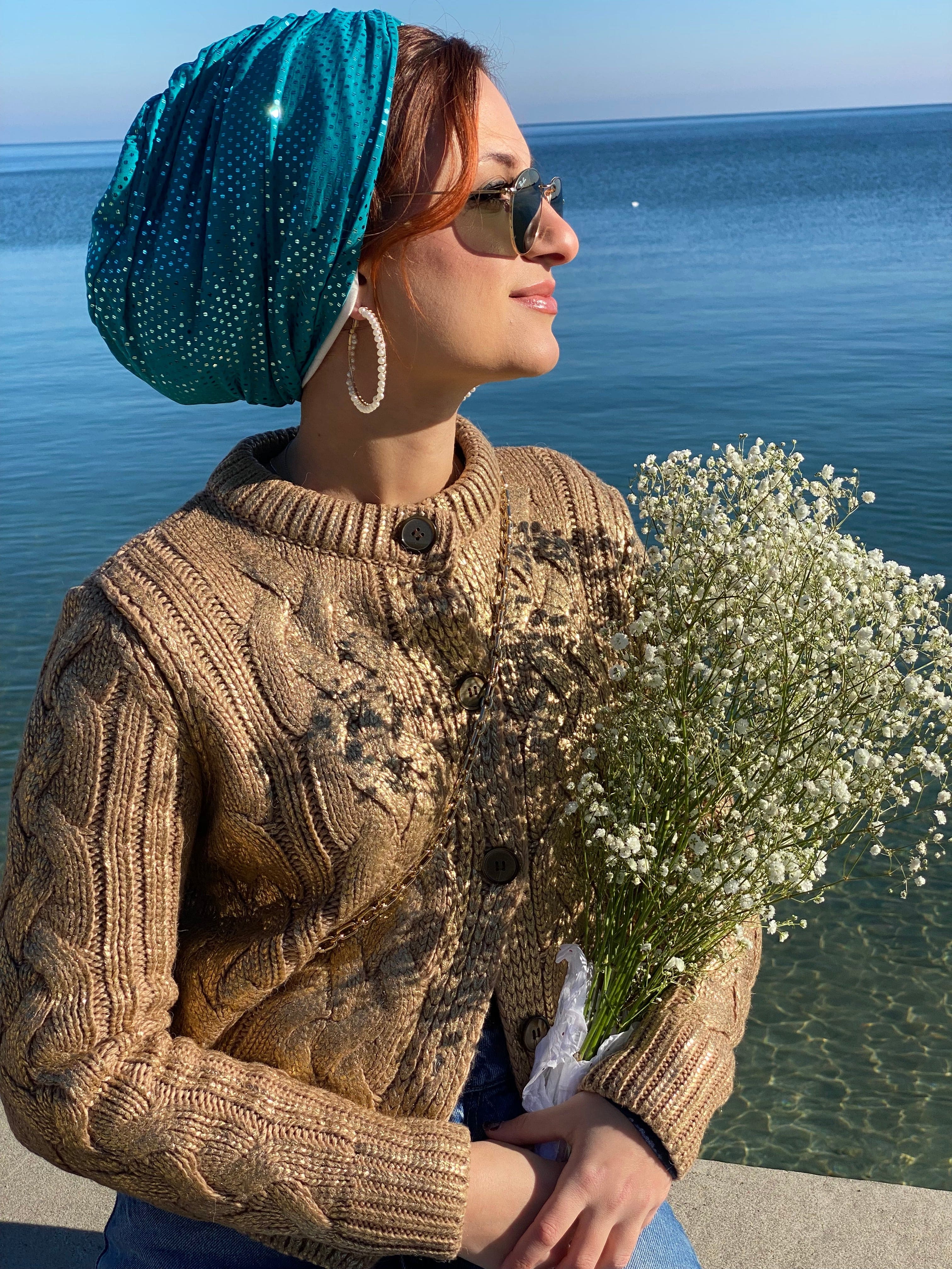 Beanie Shimmer - Teal - Turban Couture