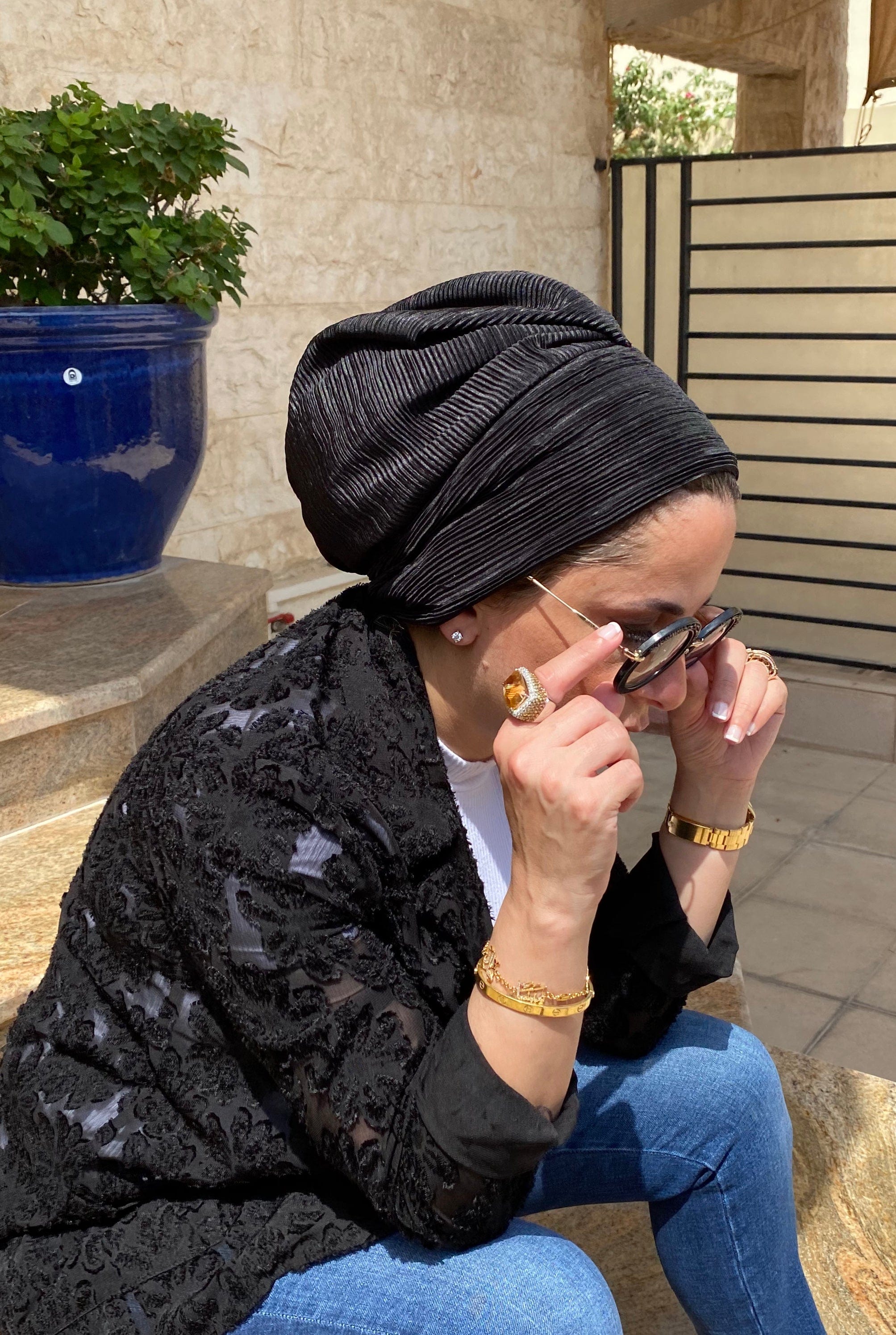 Beanie pleated - Black - Turban Couture