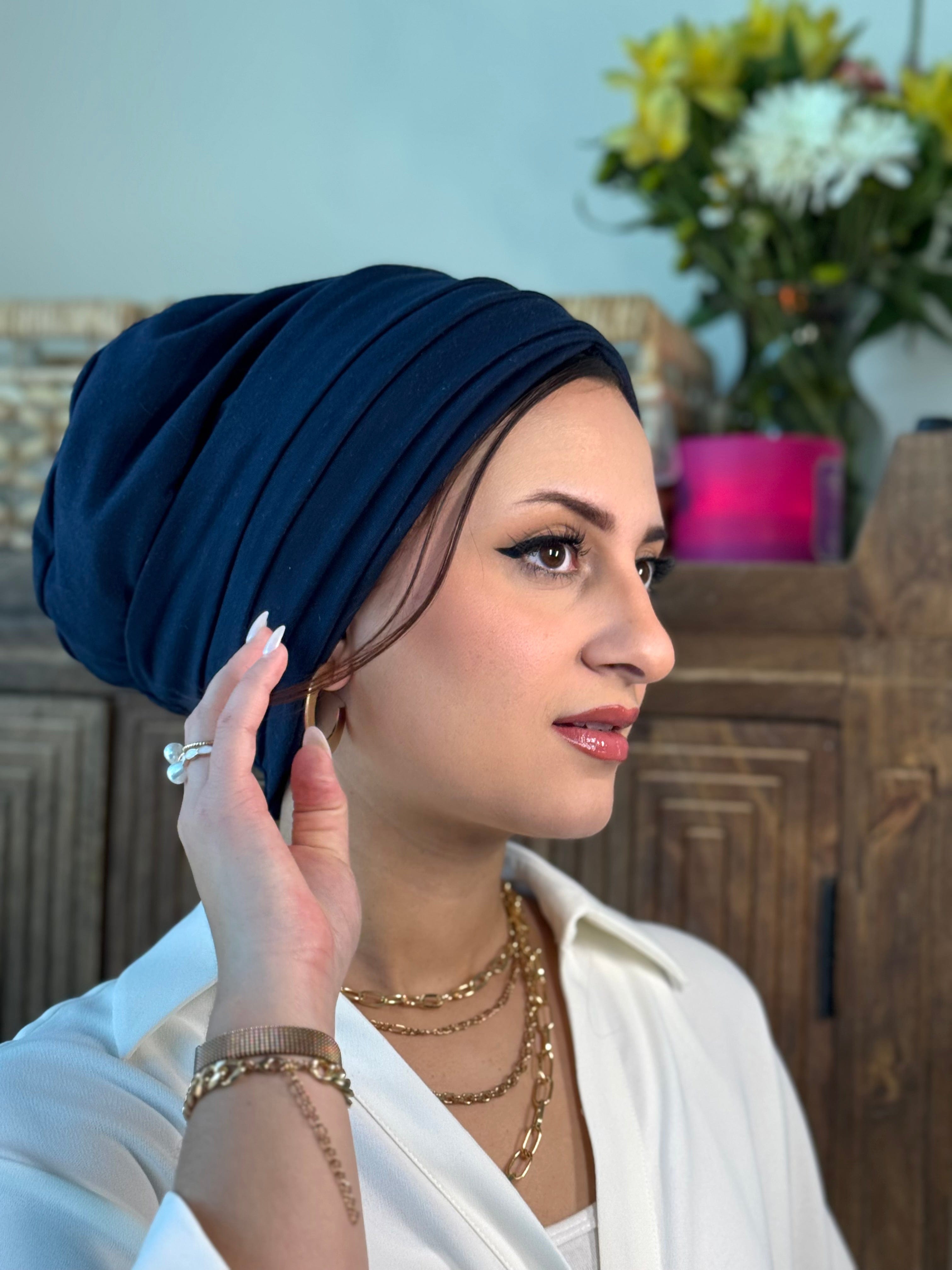 Beanie 2 pieces Jersey Set - Navy - Turban Couture