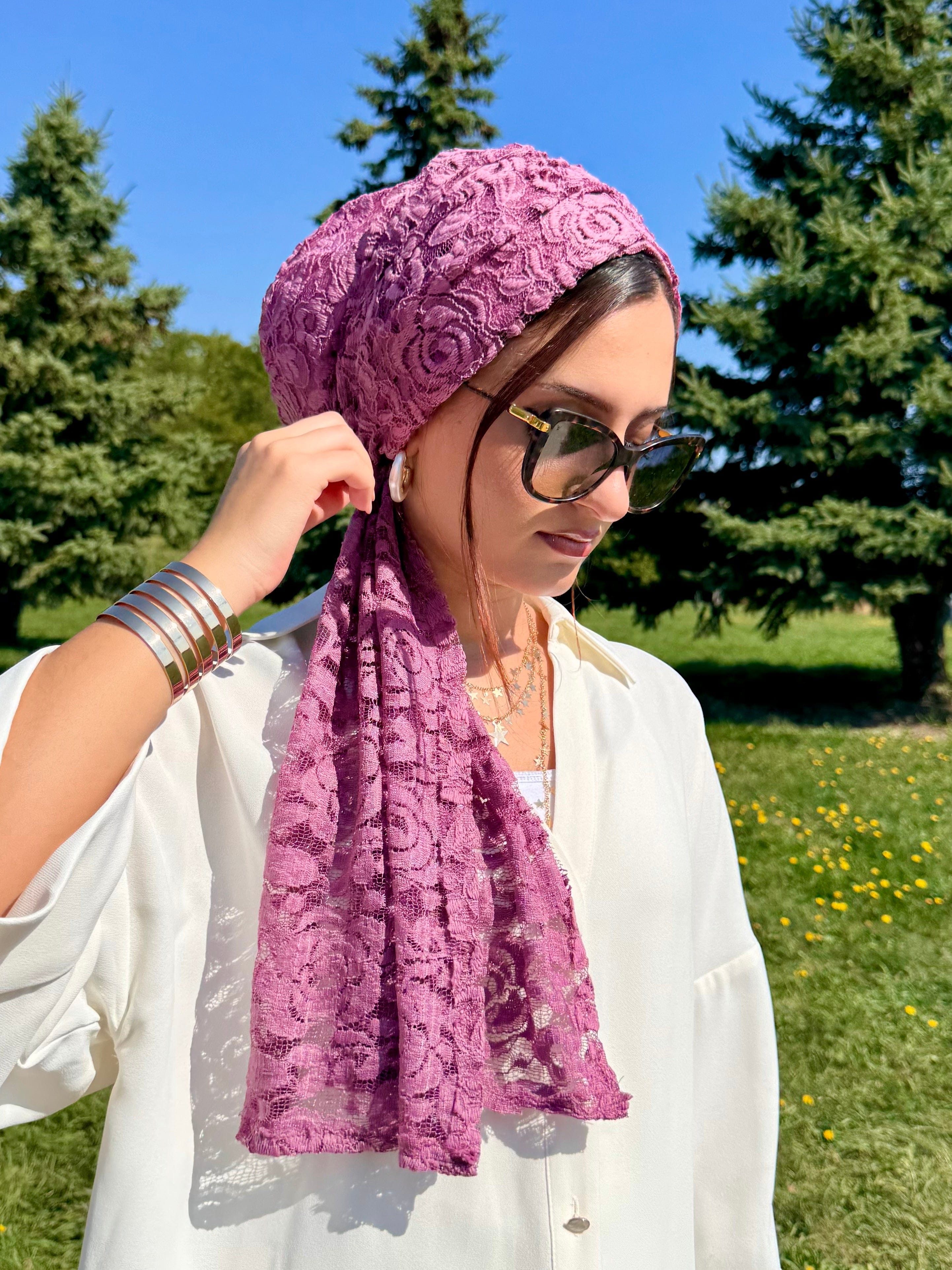 Beanie Wrap Lace - Pink Rose II - Turban Couture