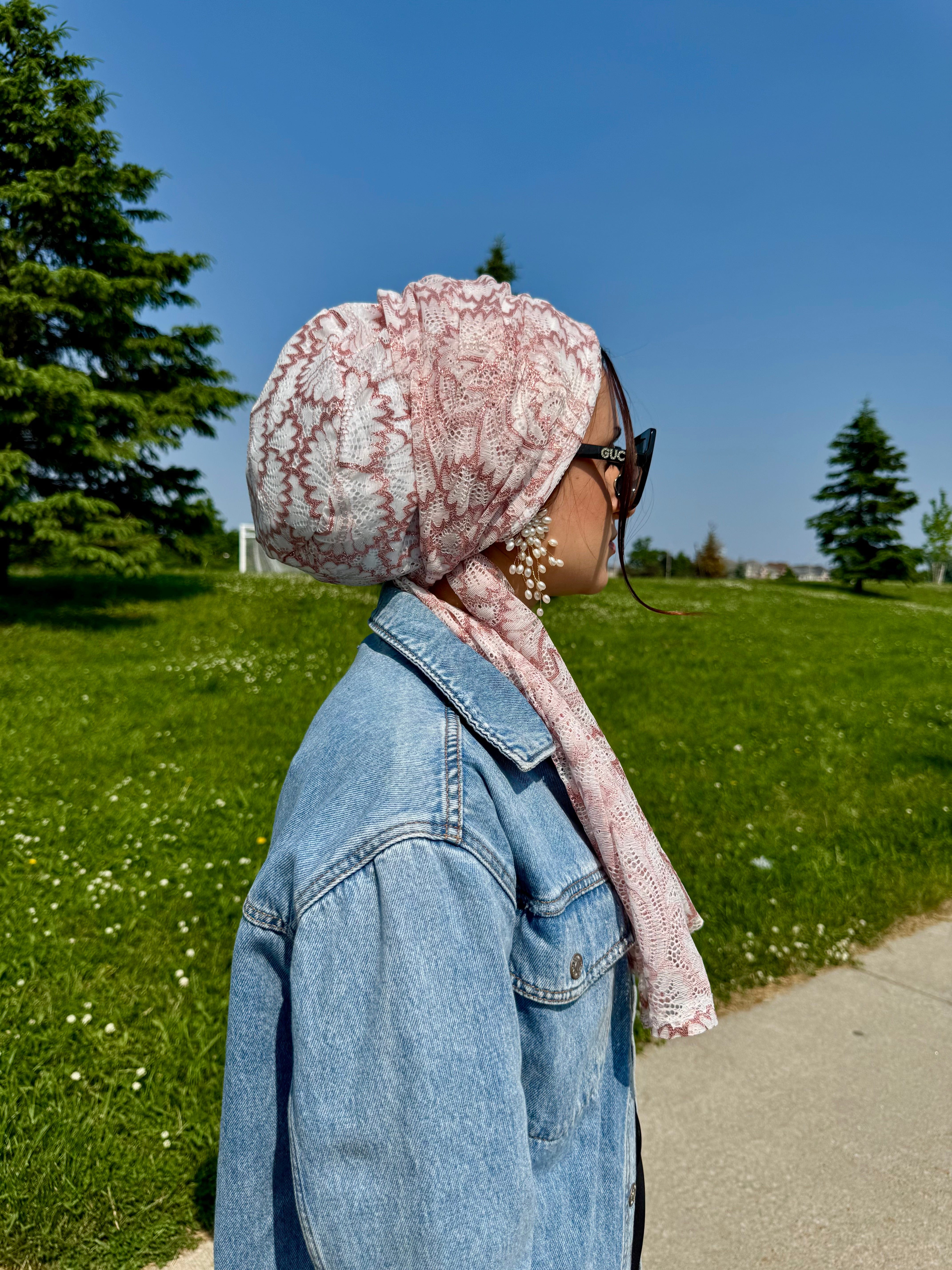 Beanie Wrap Lace - Rose Gold Off White - Turban Couture