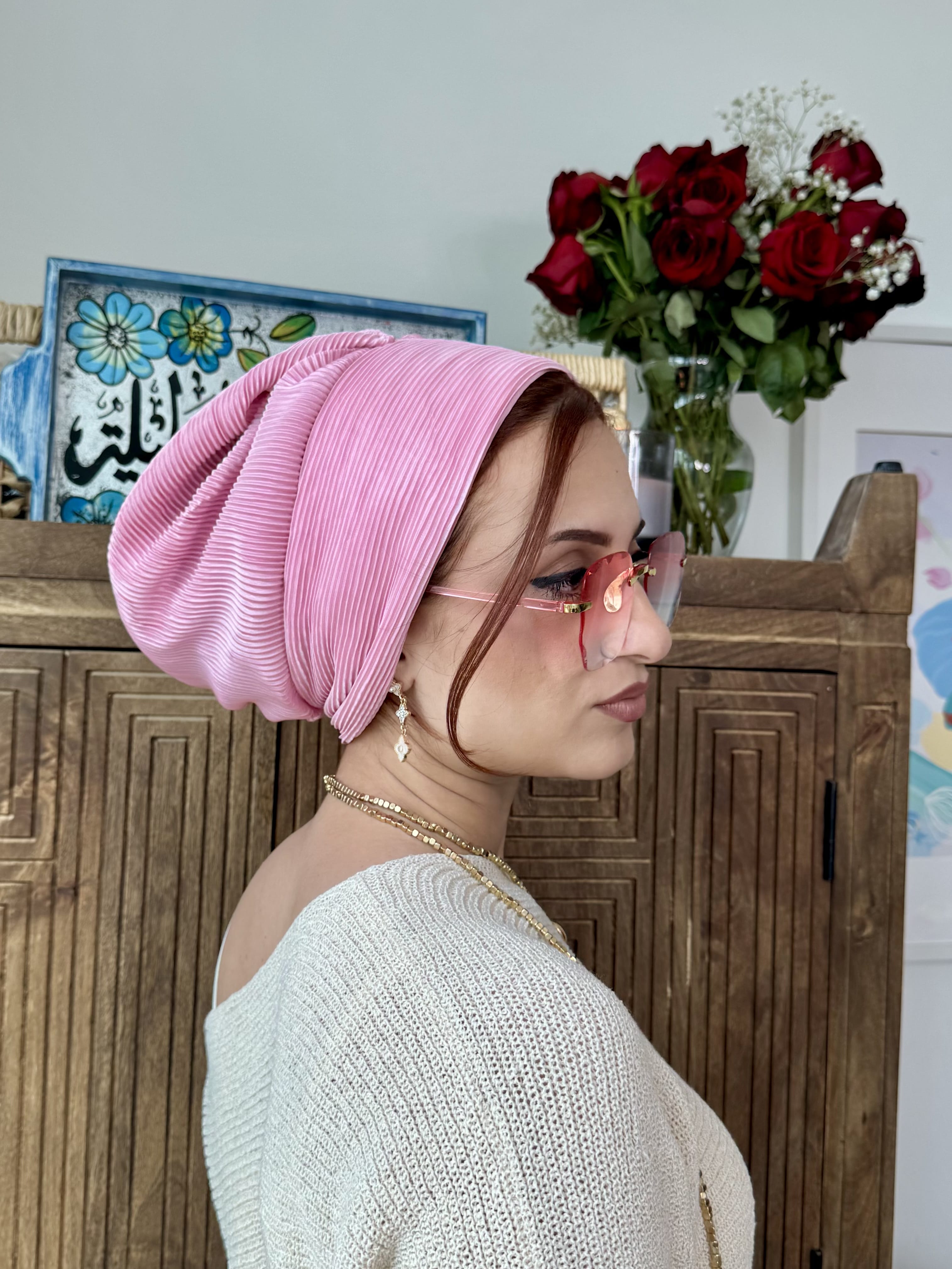 Beanie pleated - Pink Rose