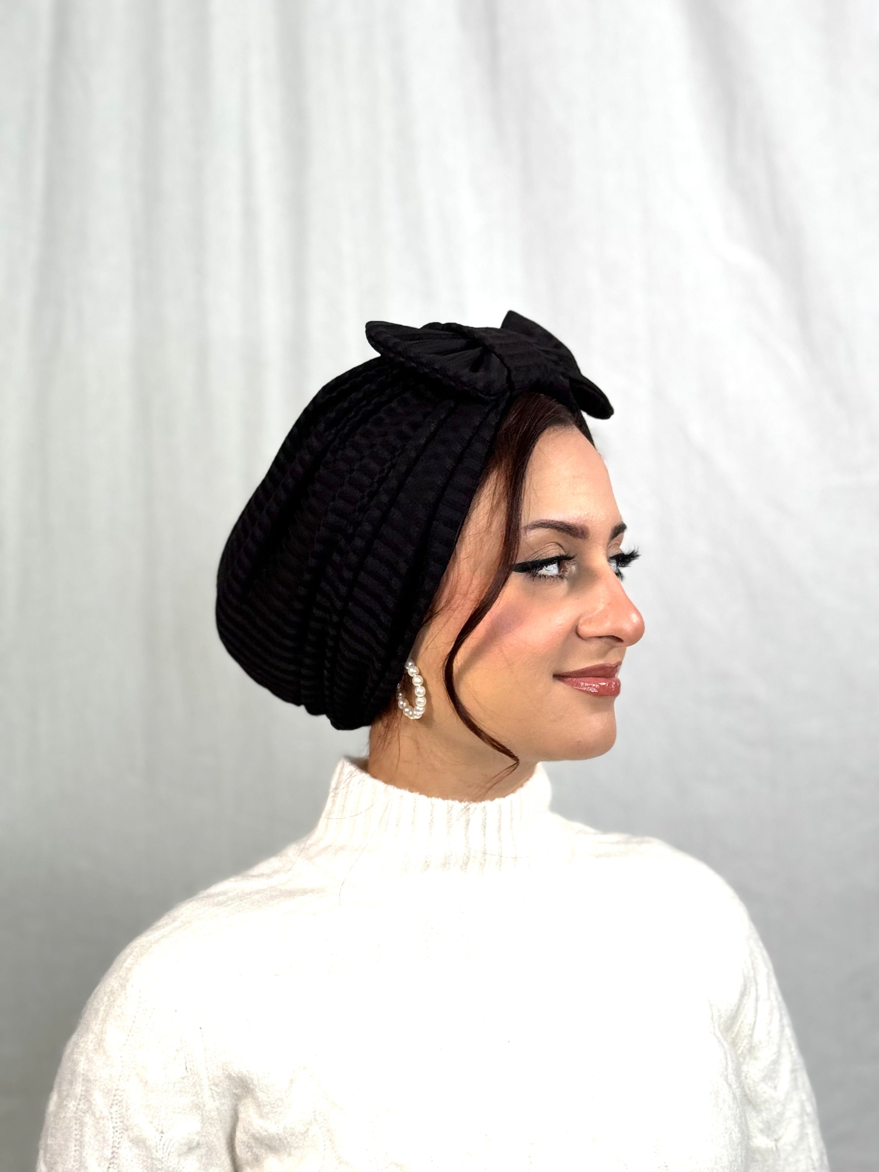 Beanie Bow (NO BOW) Ribbed Jersey - Black - Turban Couture