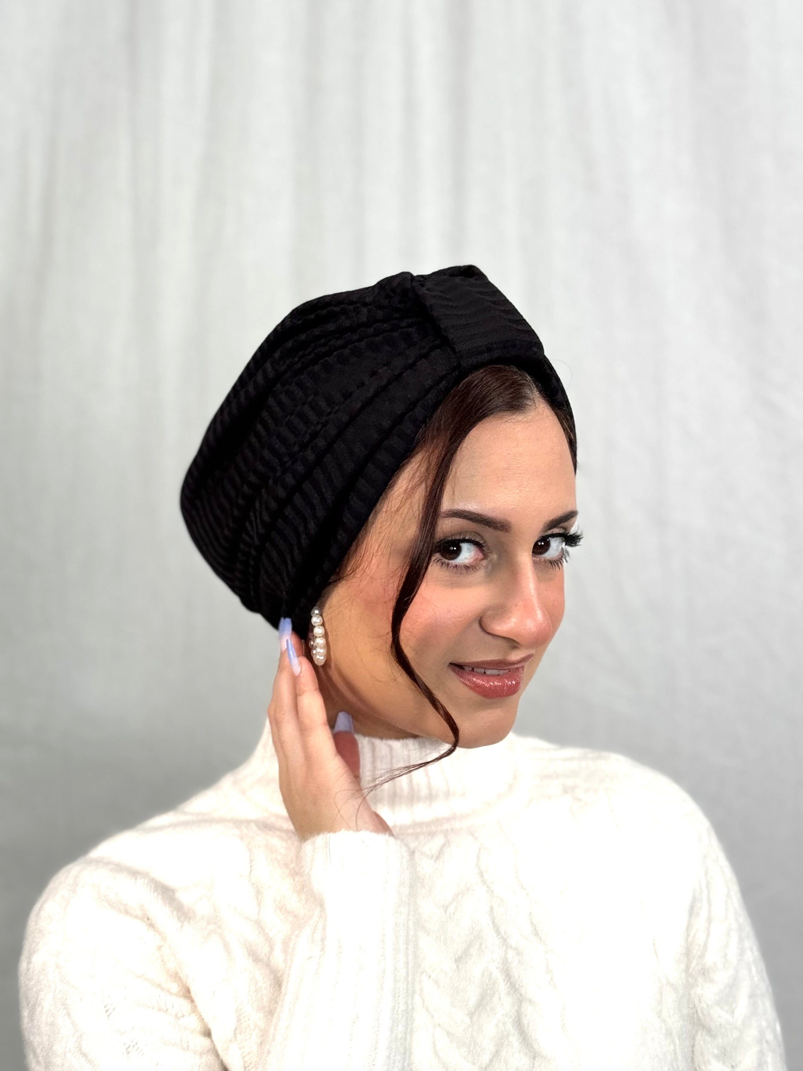 Beanie Bow (NO BOW) Ribbed Jersey - Black - Turban Couture