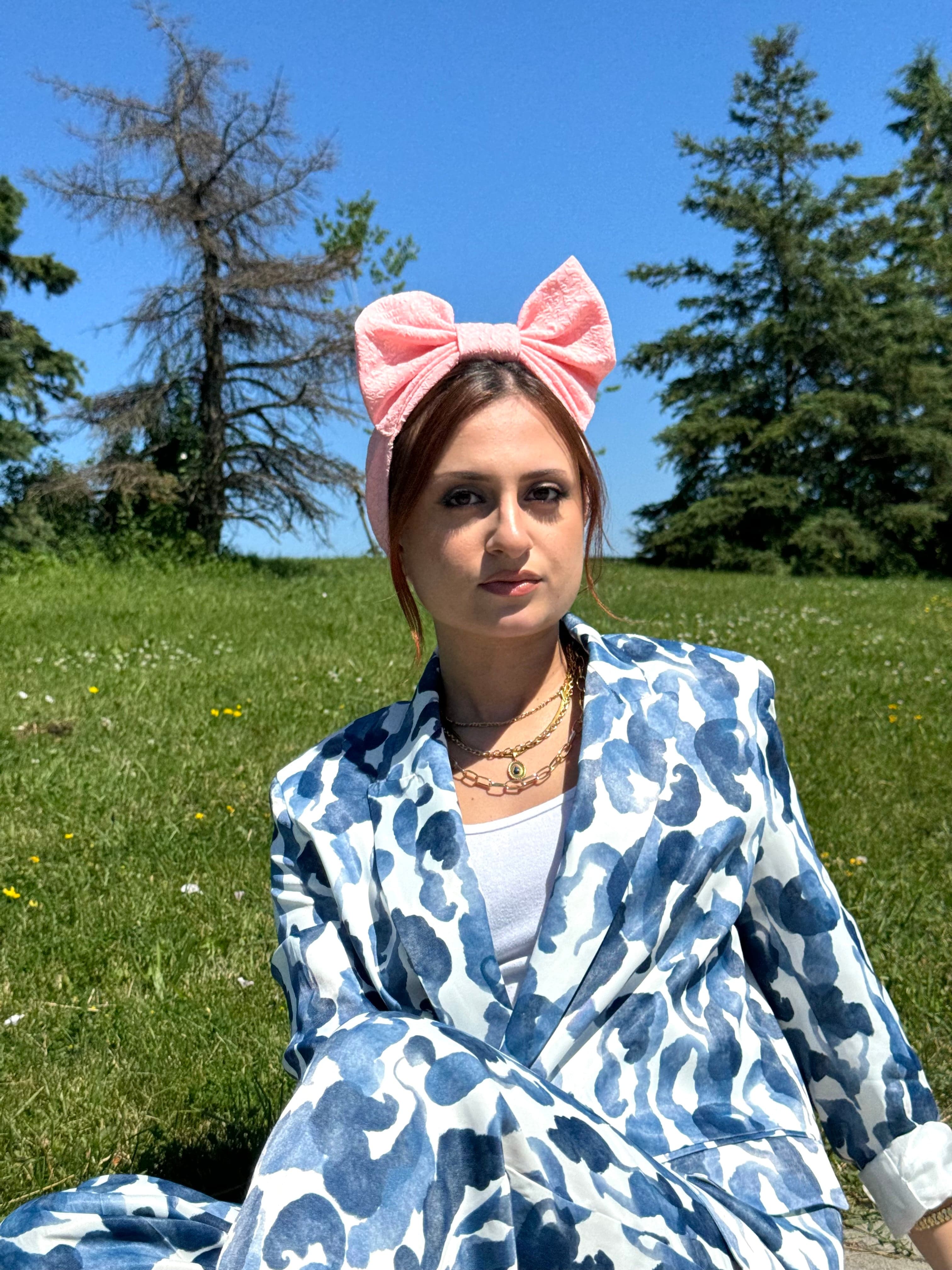 Turban Printed Big Bow - Baby Pink - Turban Couture
