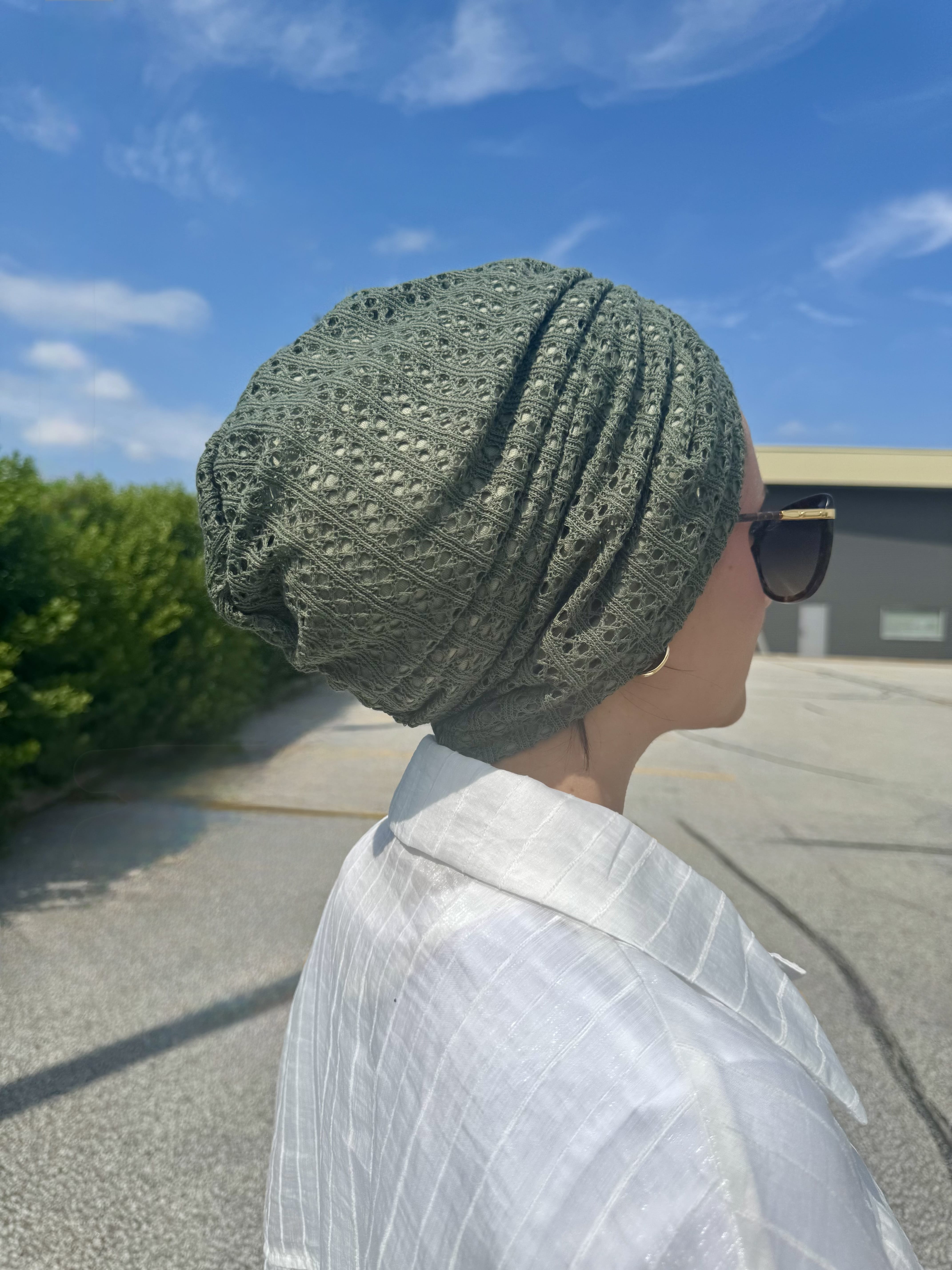Beanie Cross Front Knit - Olives
