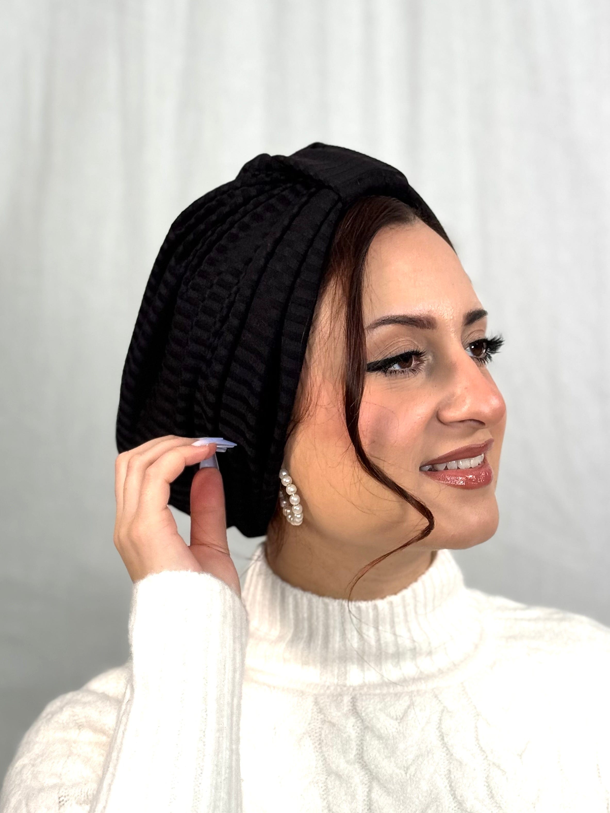 Beanie Bow (NO BOW) Ribbed Jersey - Black - Turban Couture