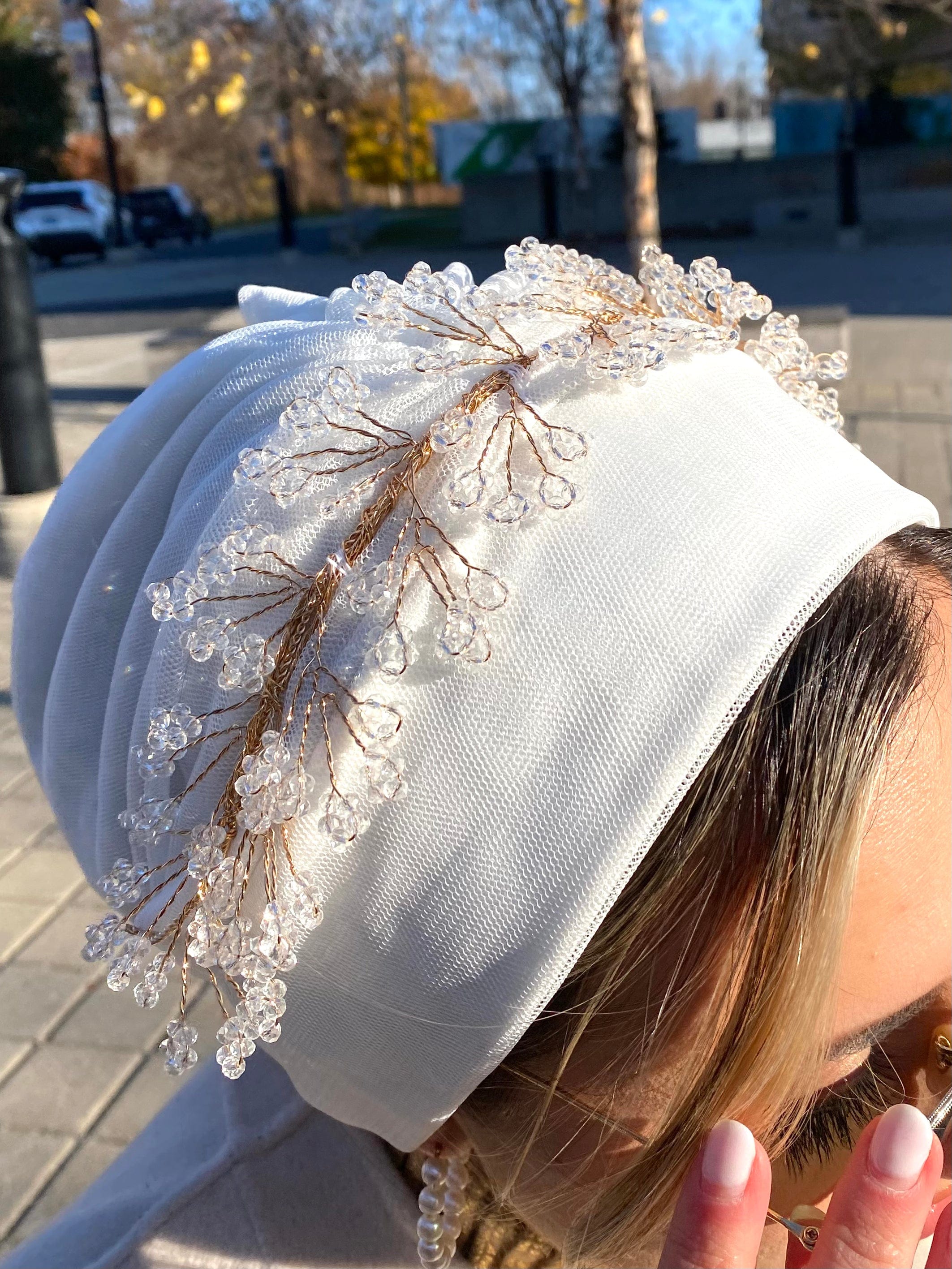 Beanie Tulle - Rose Gold Crystals