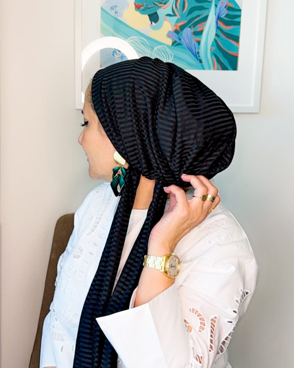 Beanie Wrap Ribbed Jersey - Black - Turban Couture
