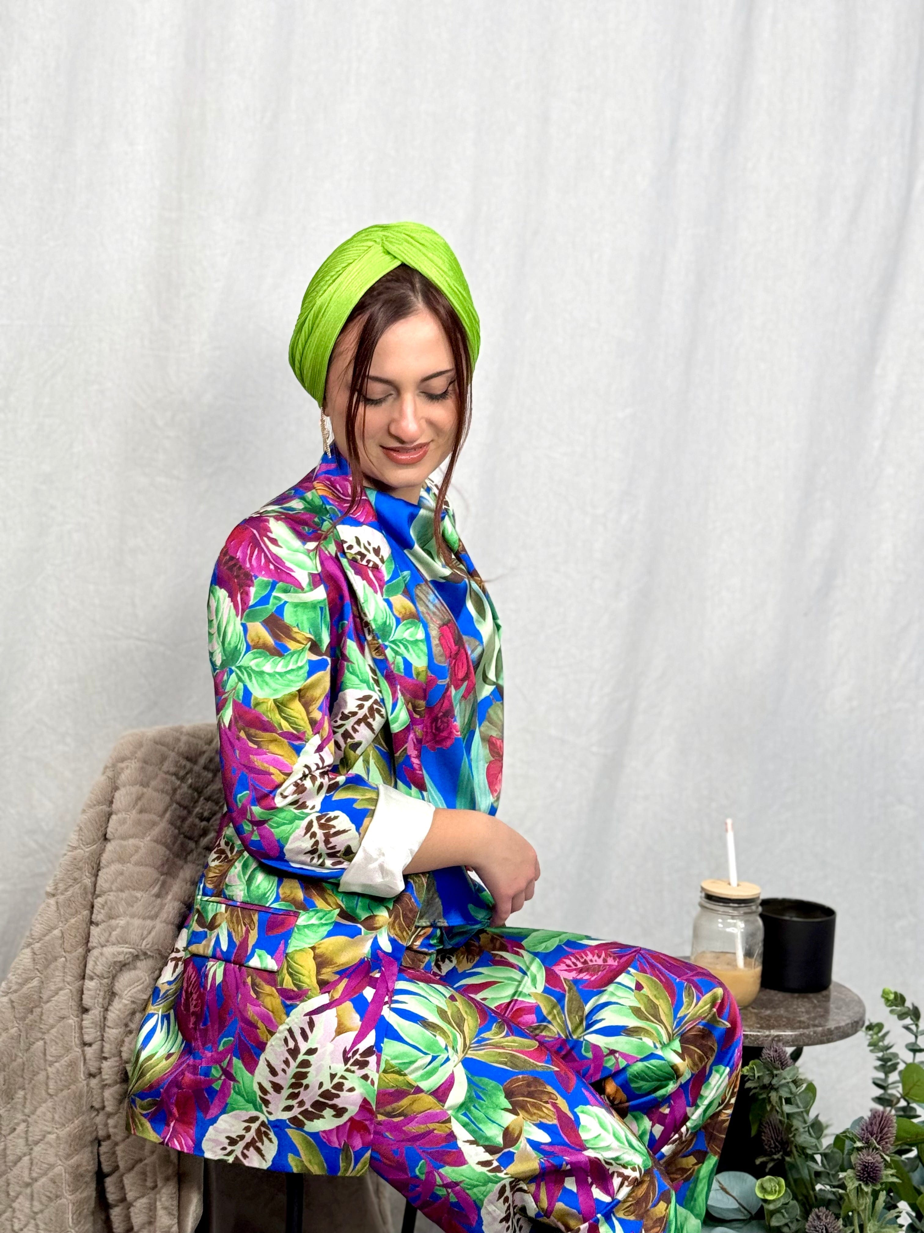 Beanie Ribbed Cross Front - Neon Green - Turban Couture