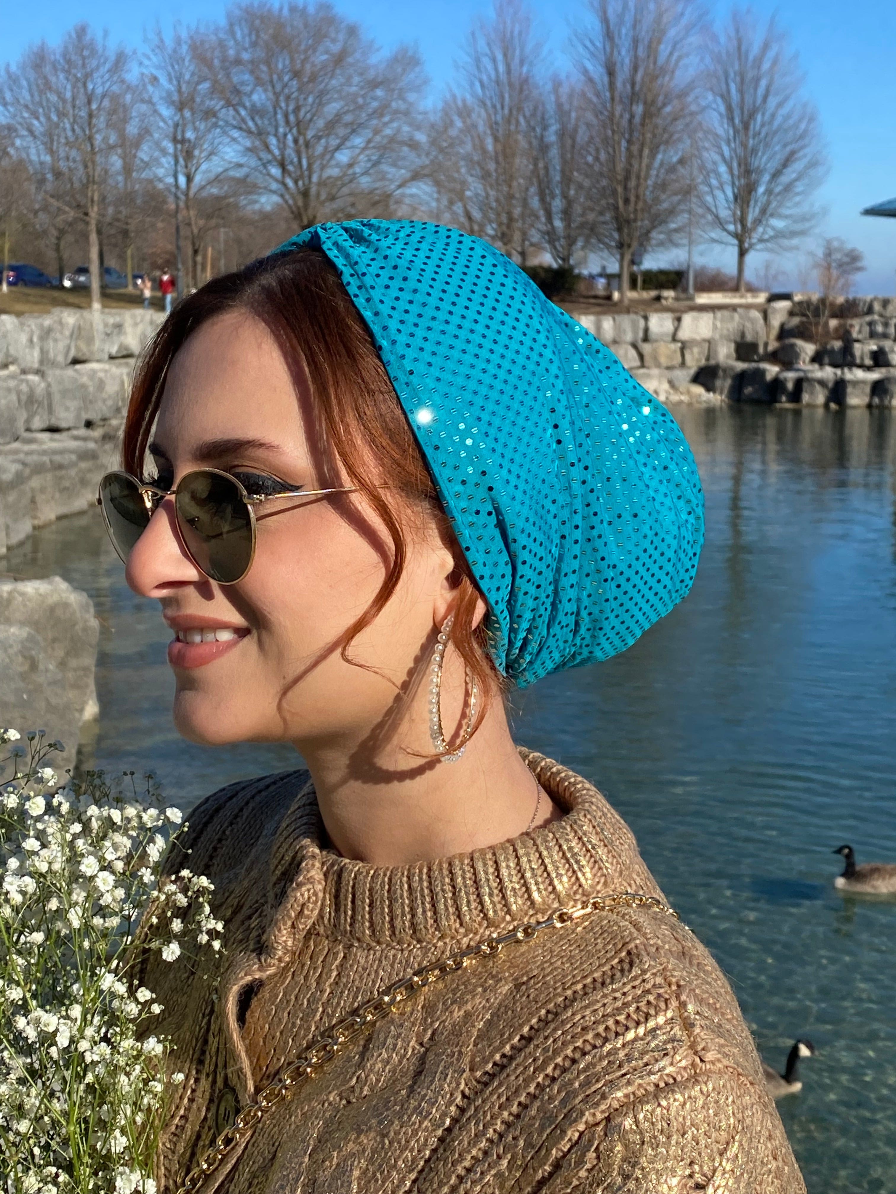 Beanie Shimmer - Teal - Turban Couture
