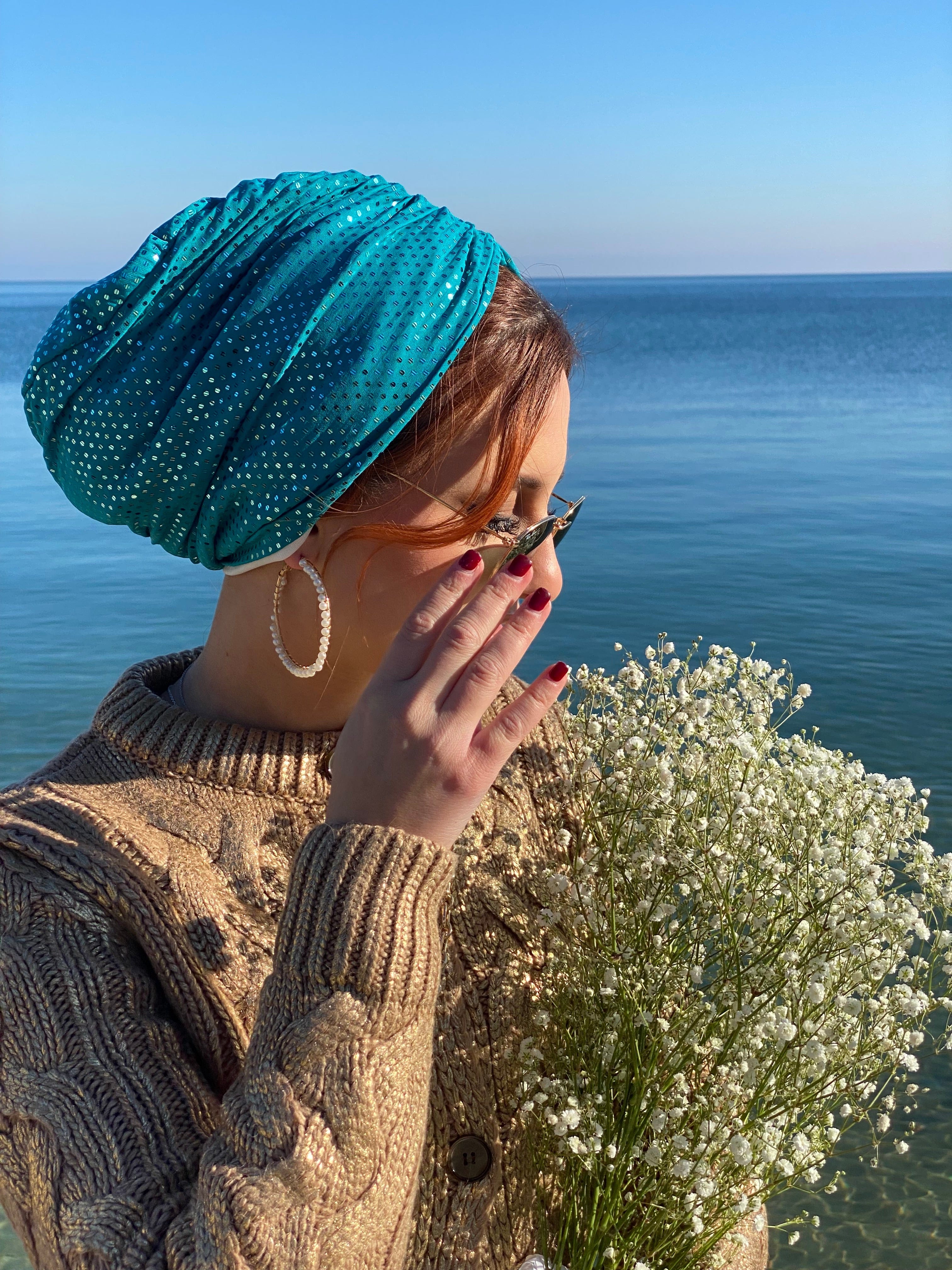 Beanie Shimmer - Teal - Turban Couture