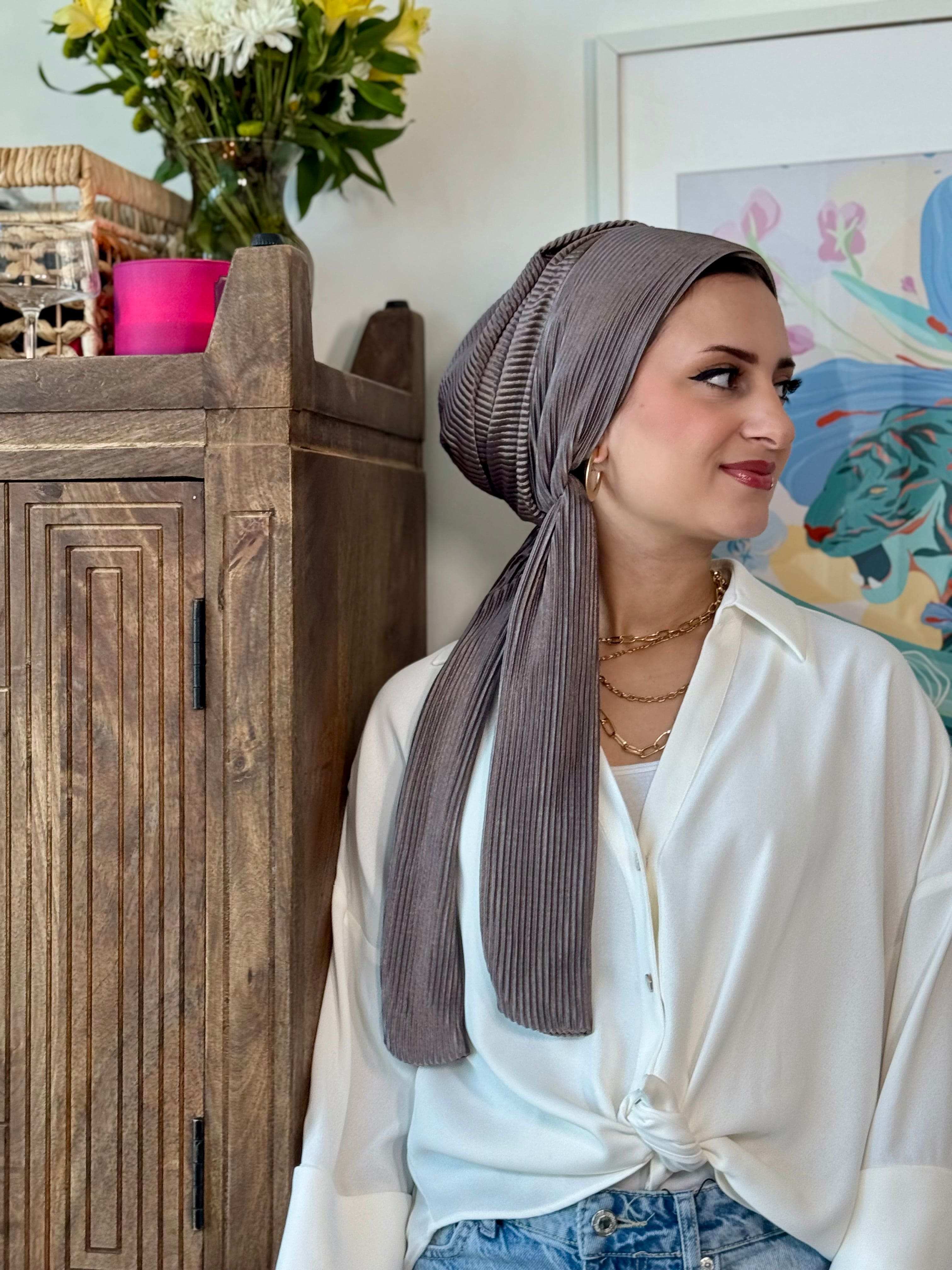 Beanie Pleated Wrap - Bronze - Turban Couture