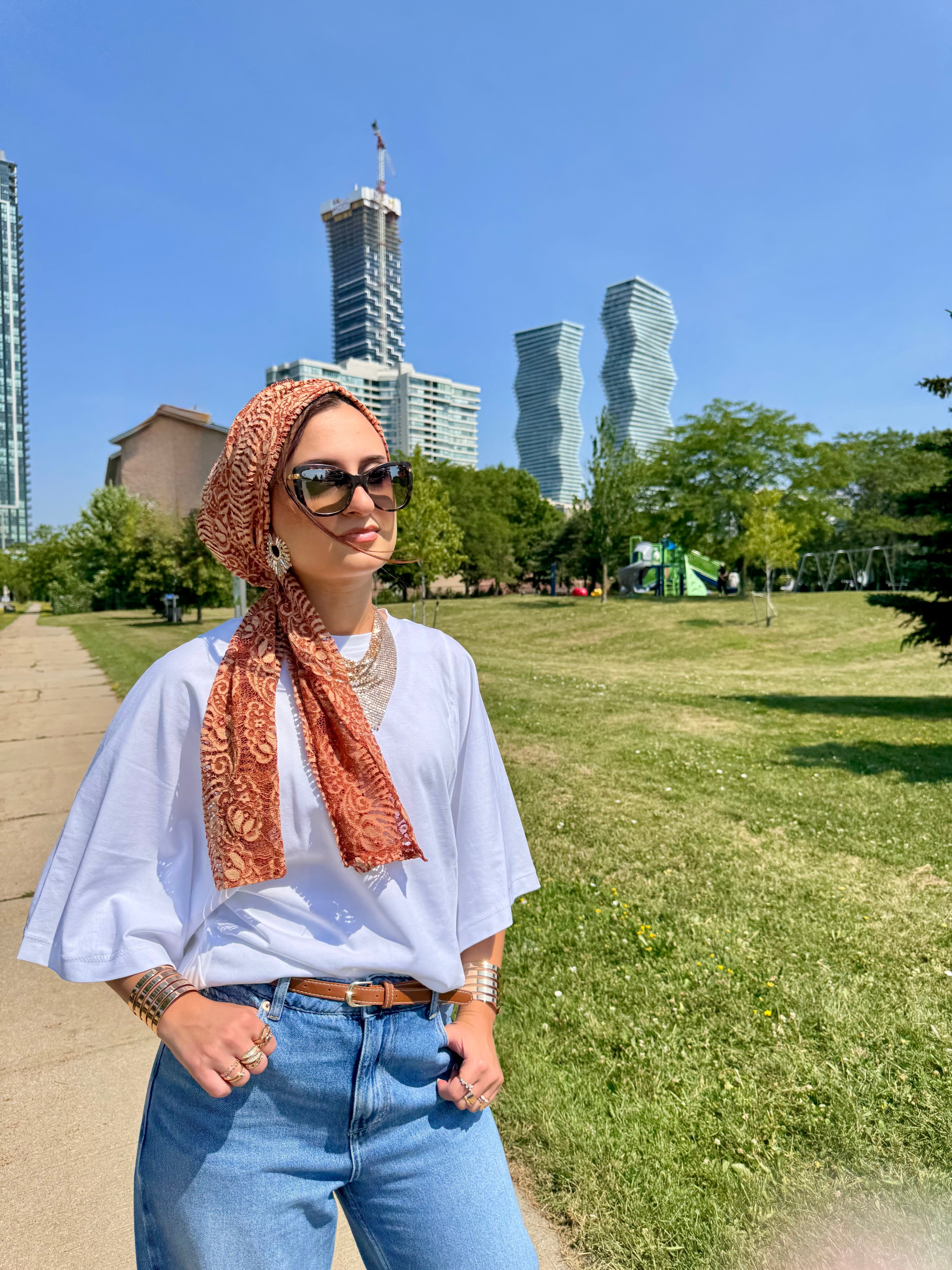 Beanie Wrap Lace - Coral Nude - Turban Couture