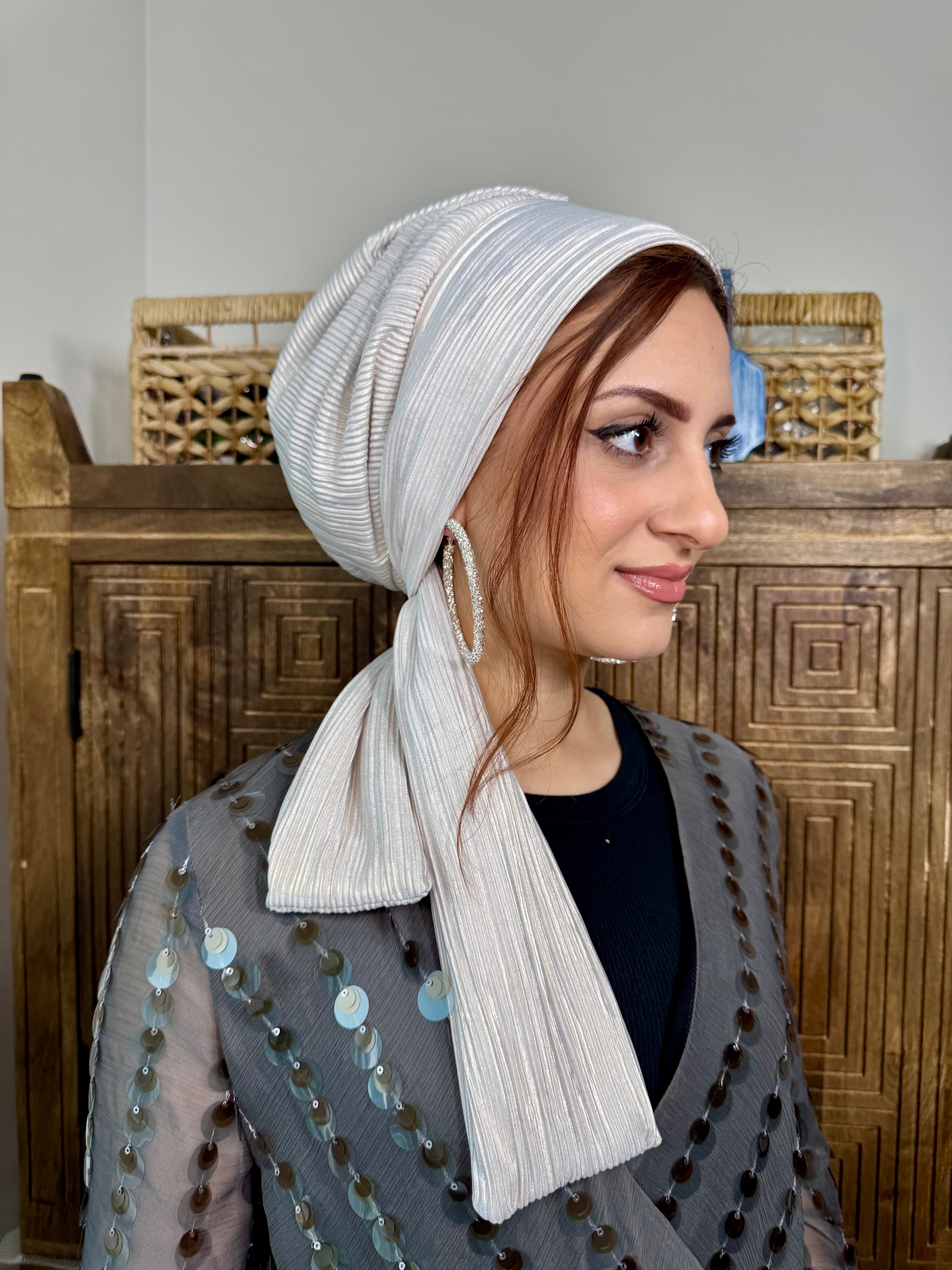 Beanie Pleated Wrap - Beige Gold Shimer