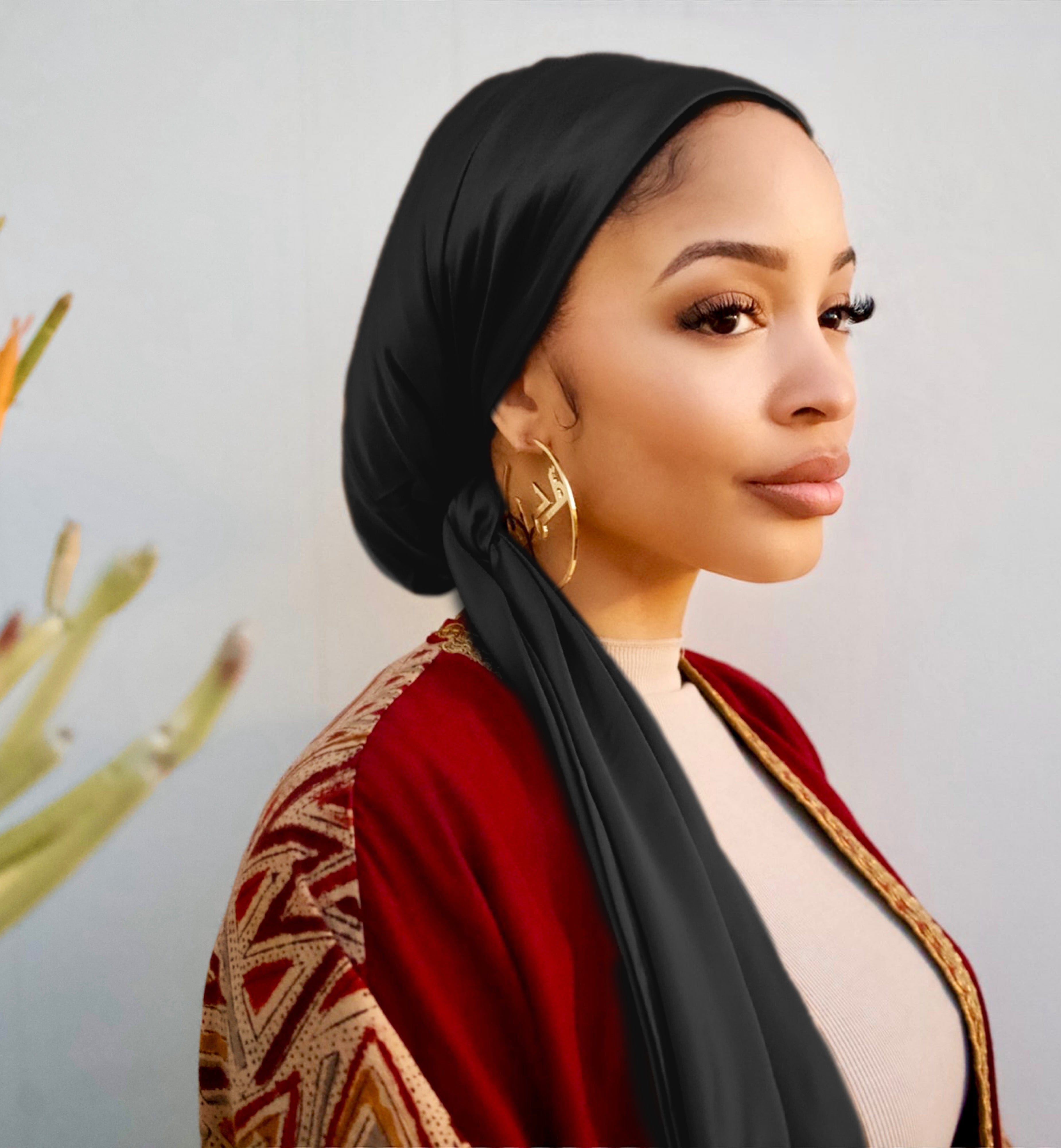 Satin Beanie Wrap - Black - Turban Couture