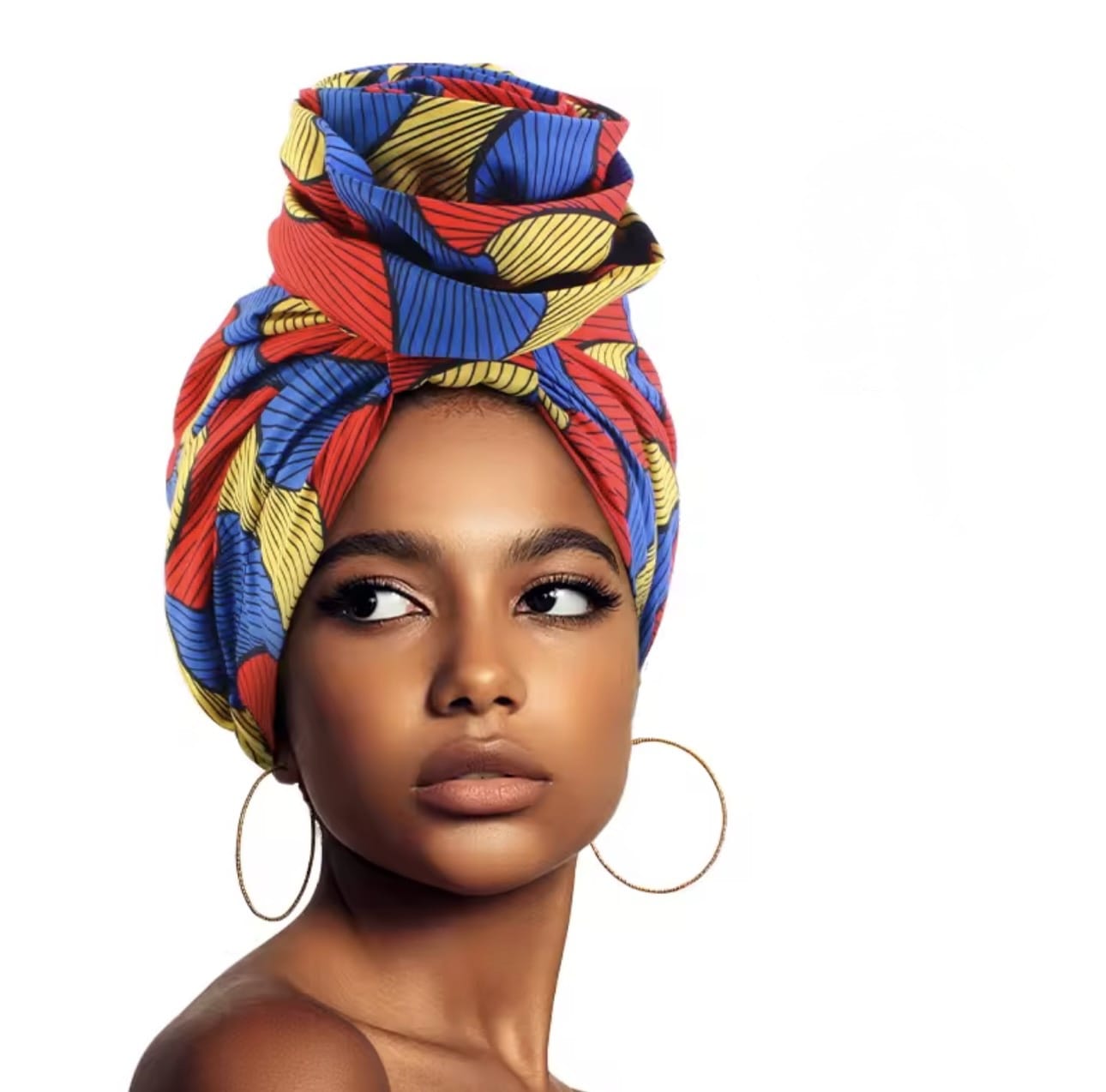 Satin lined turban - Blue Red Yellow