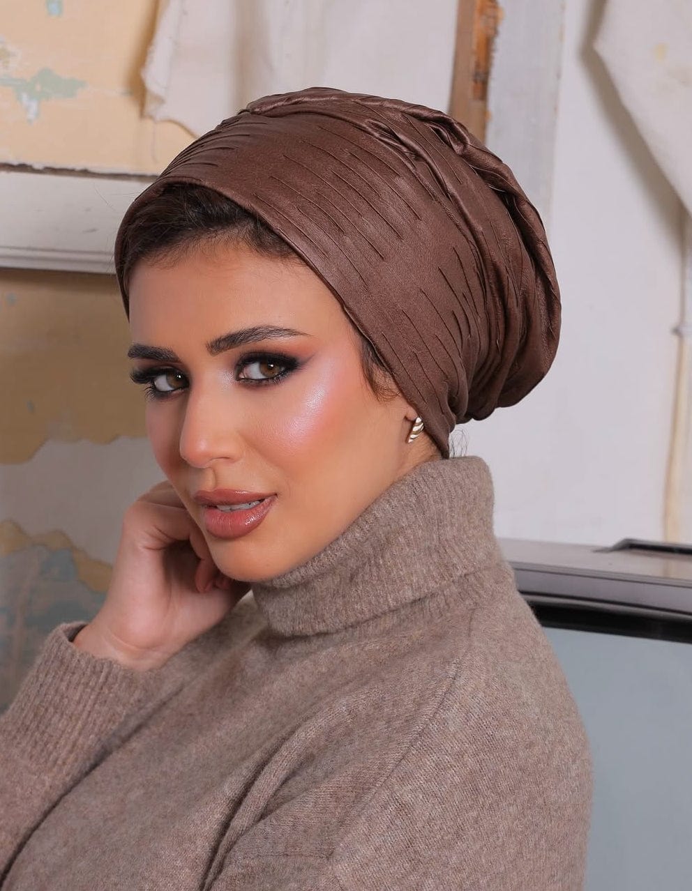 Beanie Leather - Chocolate - Turban Couture