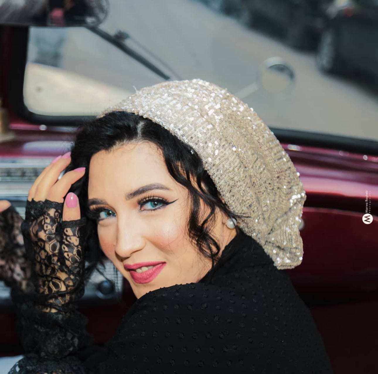 Beanie Bow Sequins Jersey - Champagne