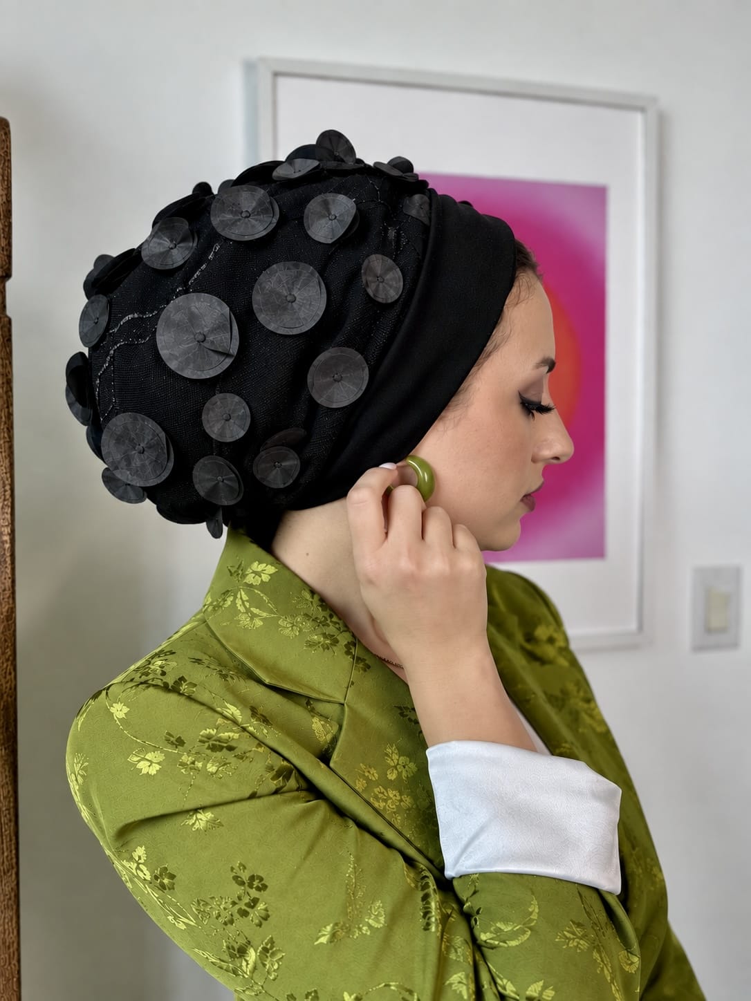 Beanie Tulle - Black Flowers