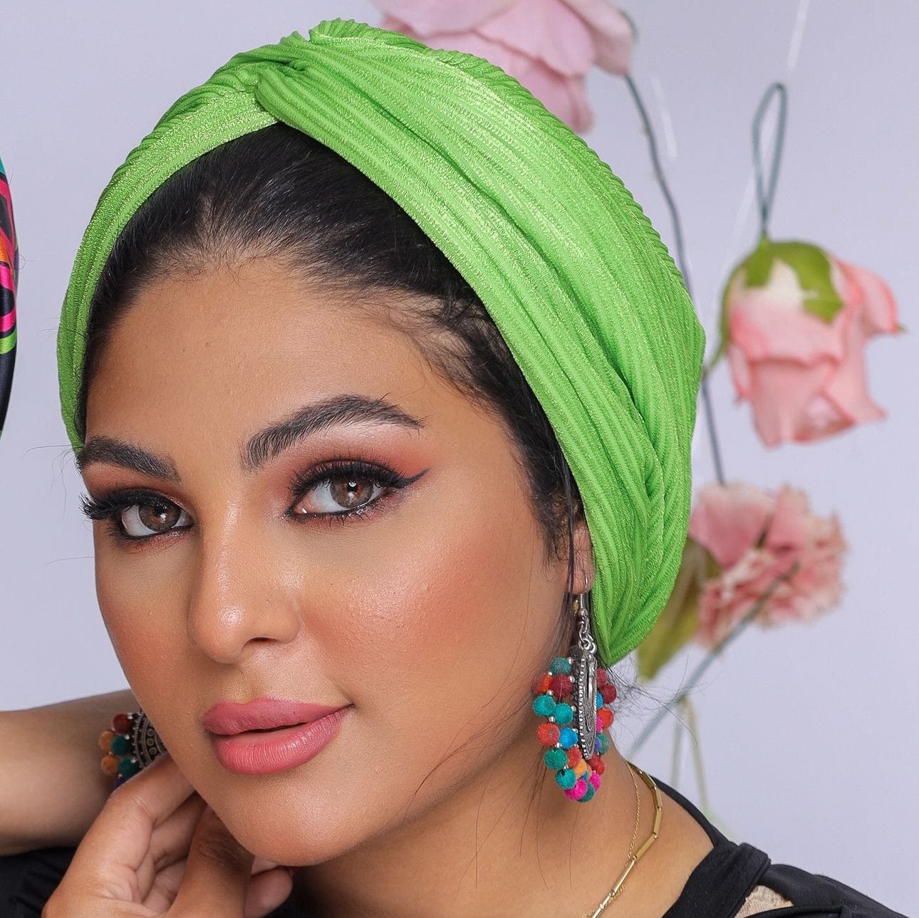 Beanie Ribbed Cross Front - Neon Green - Turban Couture