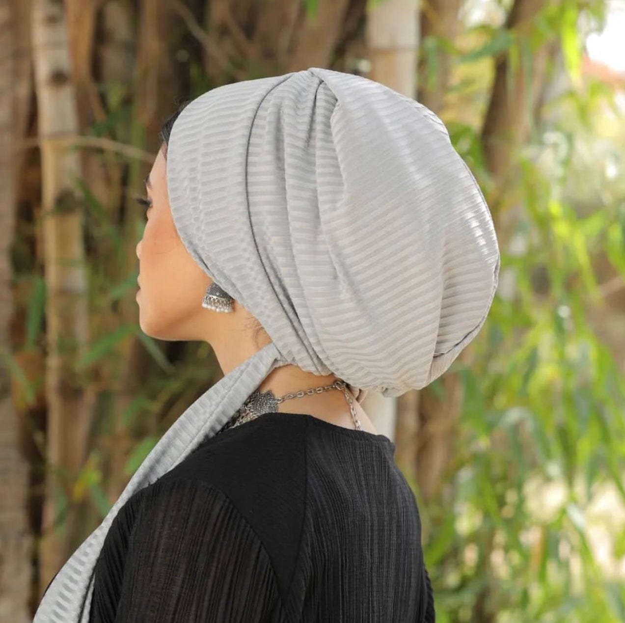 Beanie Wrap Ribbed Jersey - Light Grey - Turban Couture
