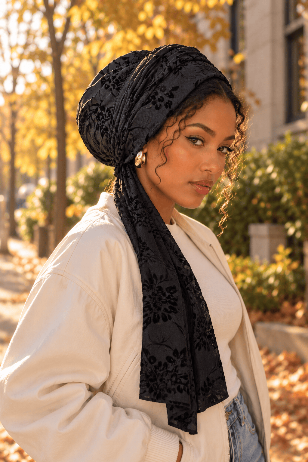 Two-Piece Velvet Tulle Beanie - Black