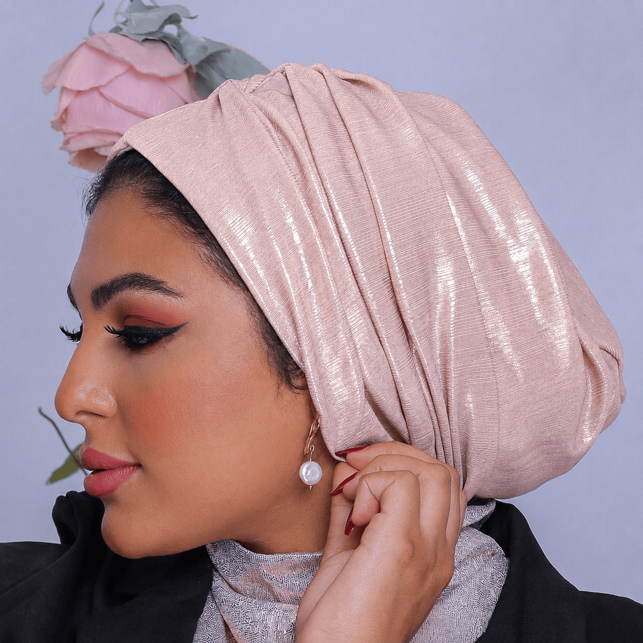 Beanie Double Drapes Metallic - pink