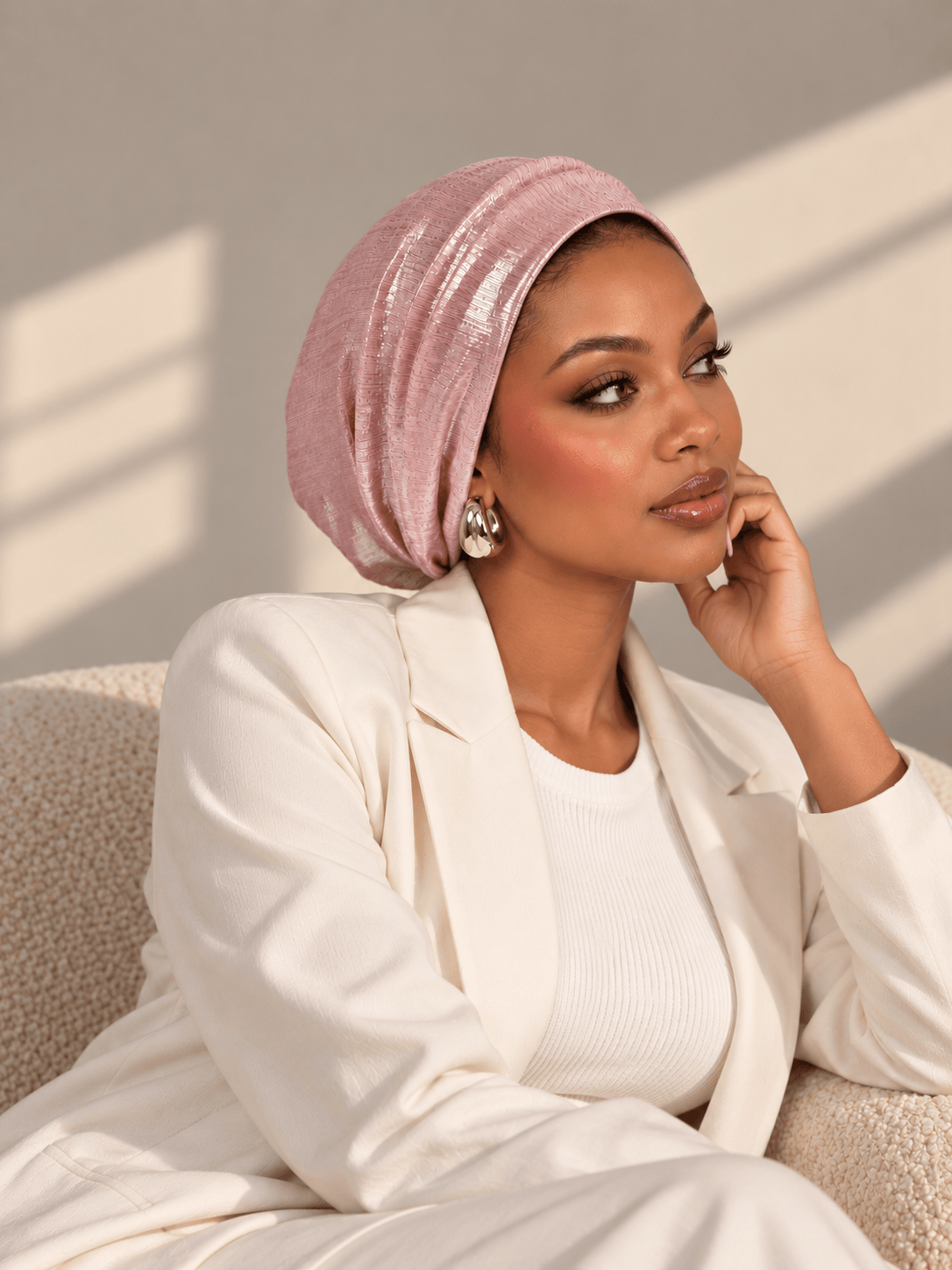 Beanie Double Drapes Metallic - pink