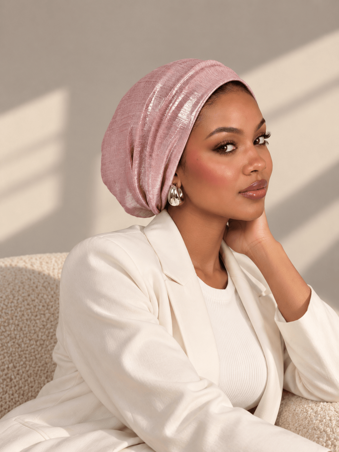 Beanie Double Drapes Metallic - pink