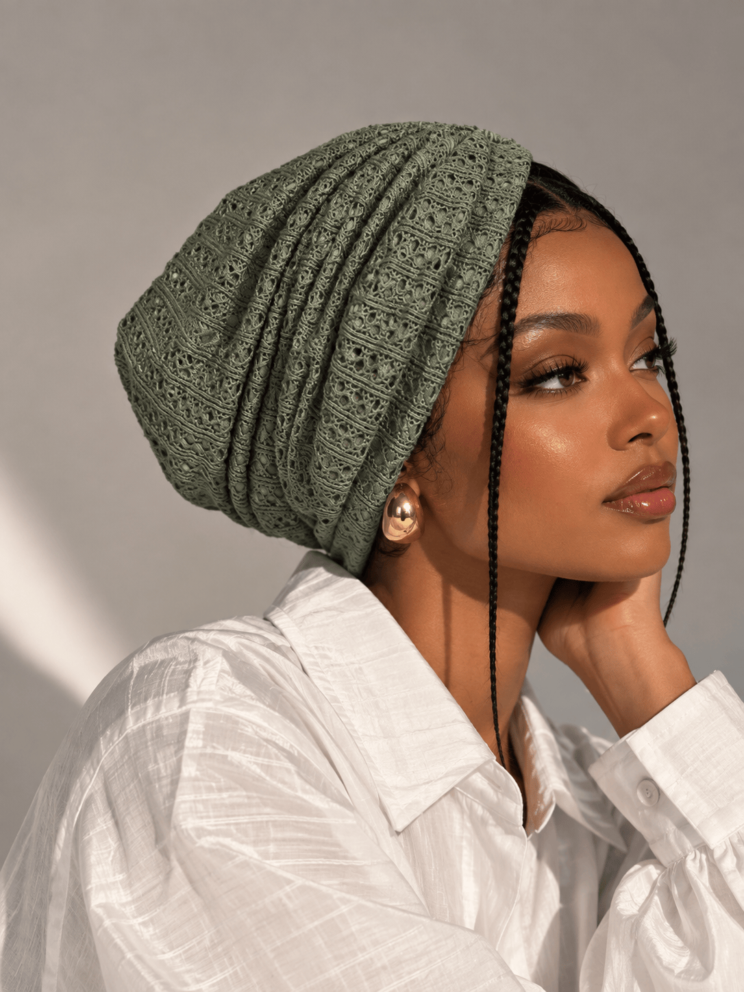 Beanie Cross Front Knit - Sage Green