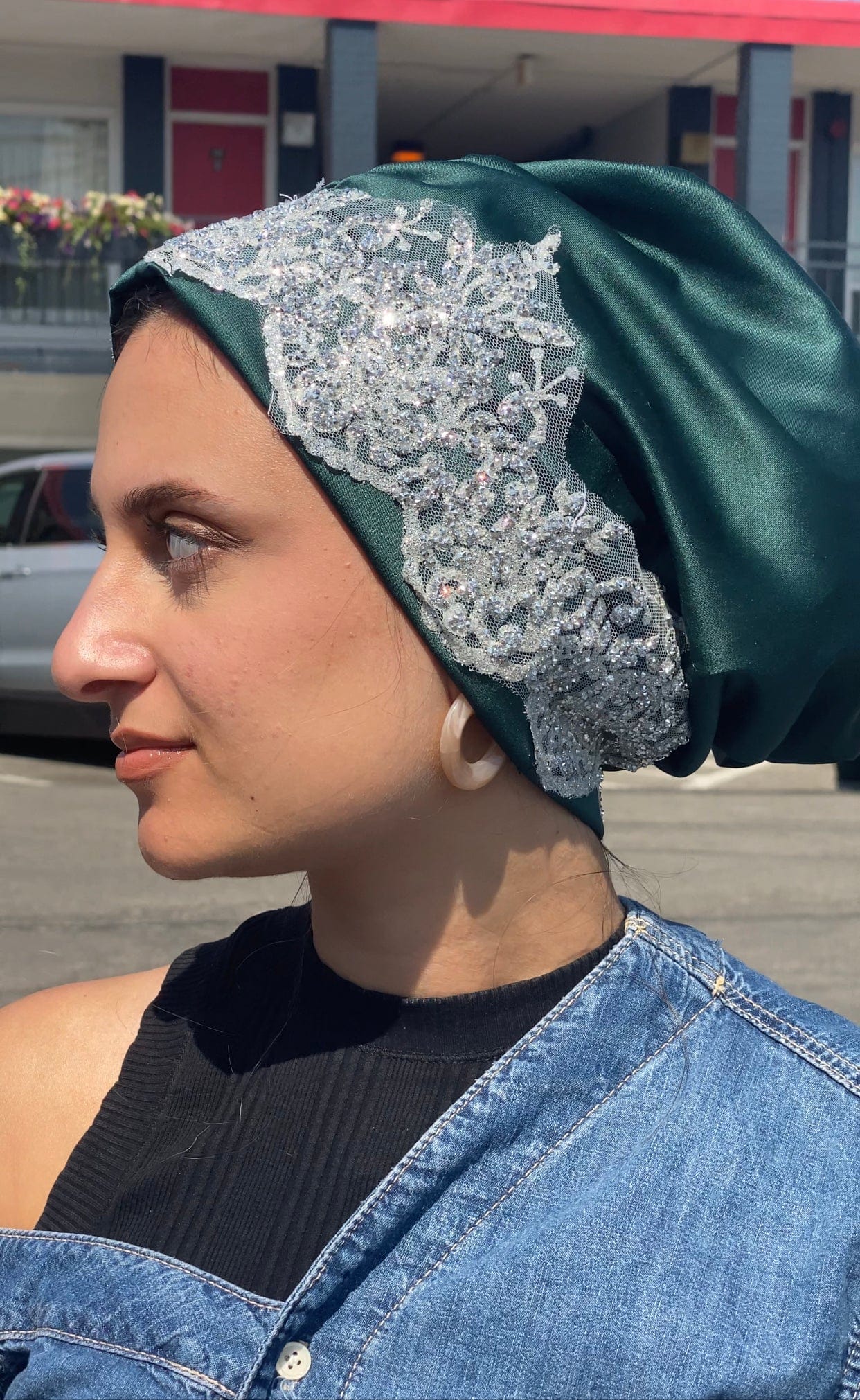 Beanie Satin - Fir green shimmer - Turban Couture