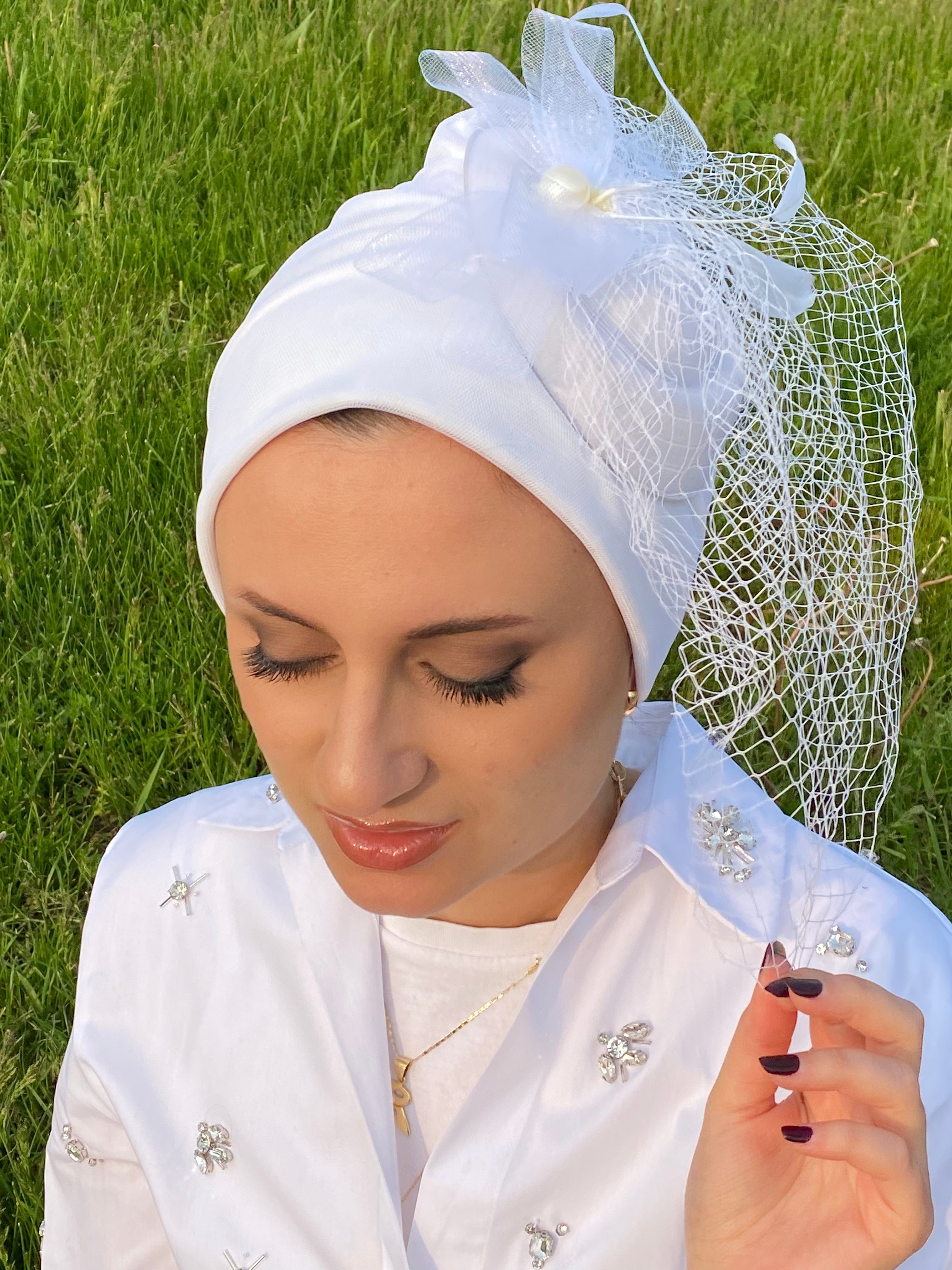 Beanie Tulle Pillbox - White - Turban Couture