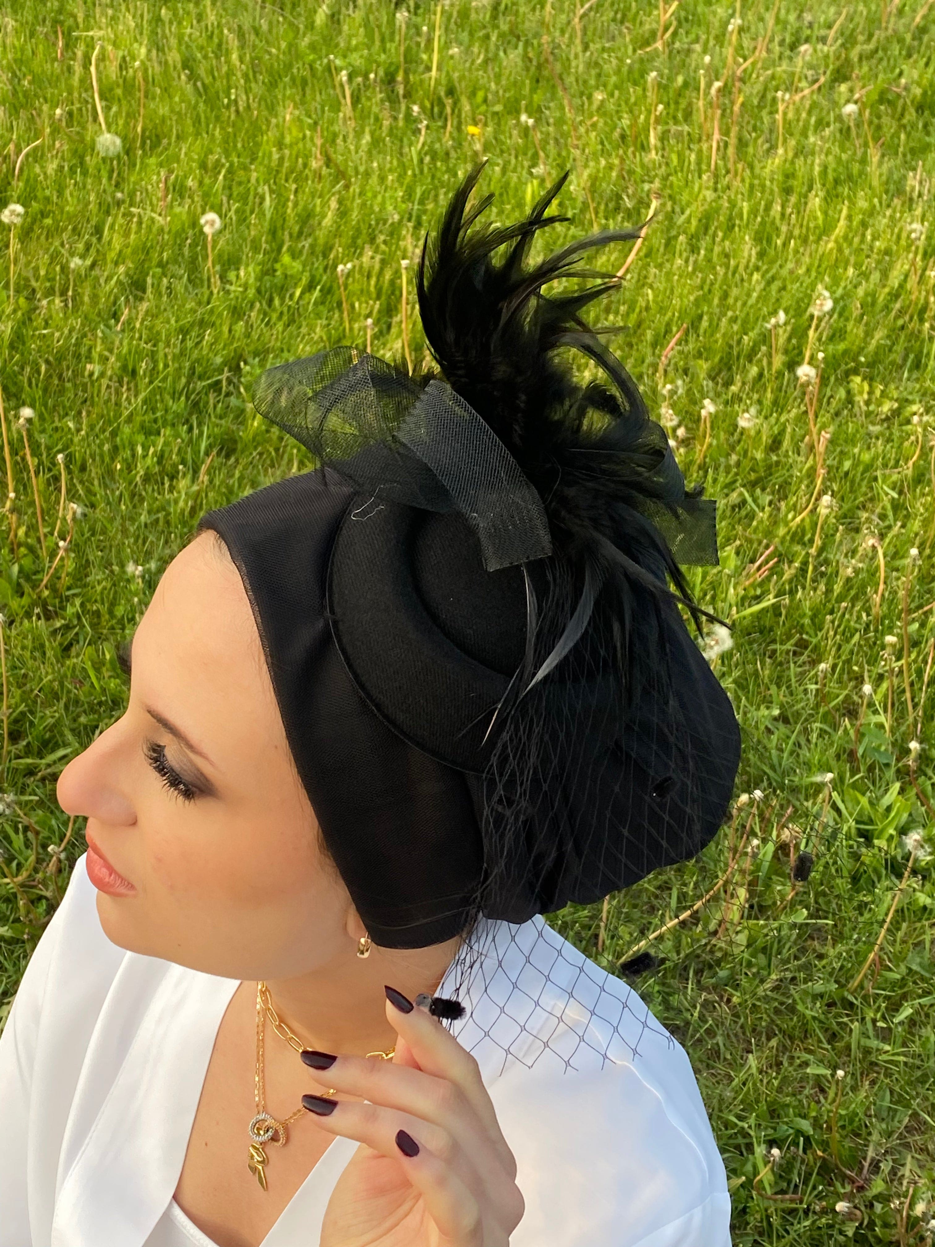 Beanie Tulle Pillbox - Black - Turban Couture