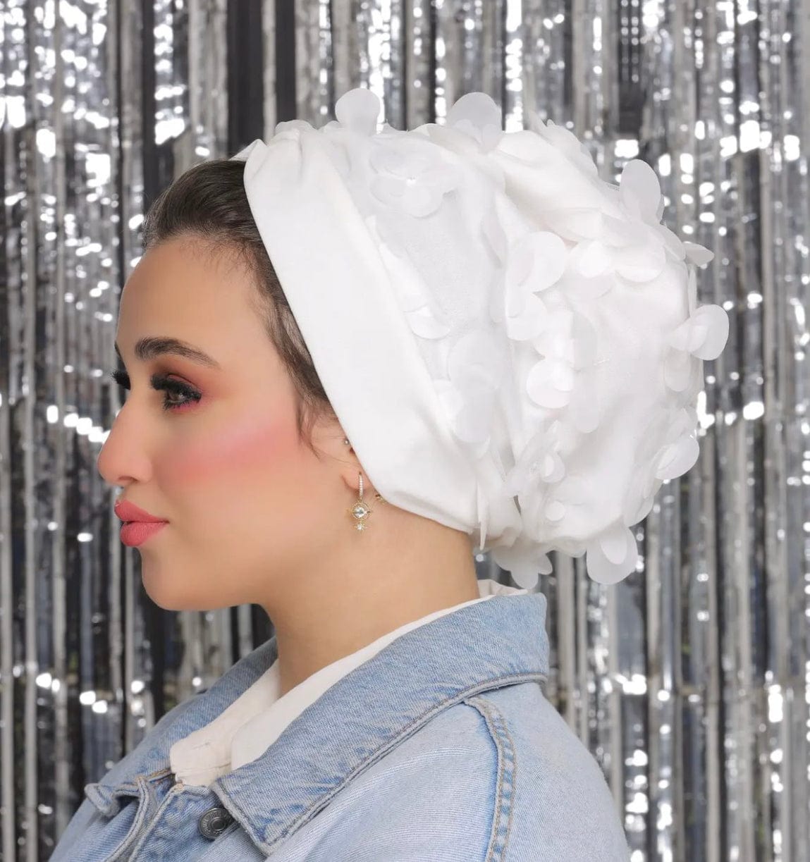 Beanie Tulle - Off White Flowers - Turban Couture