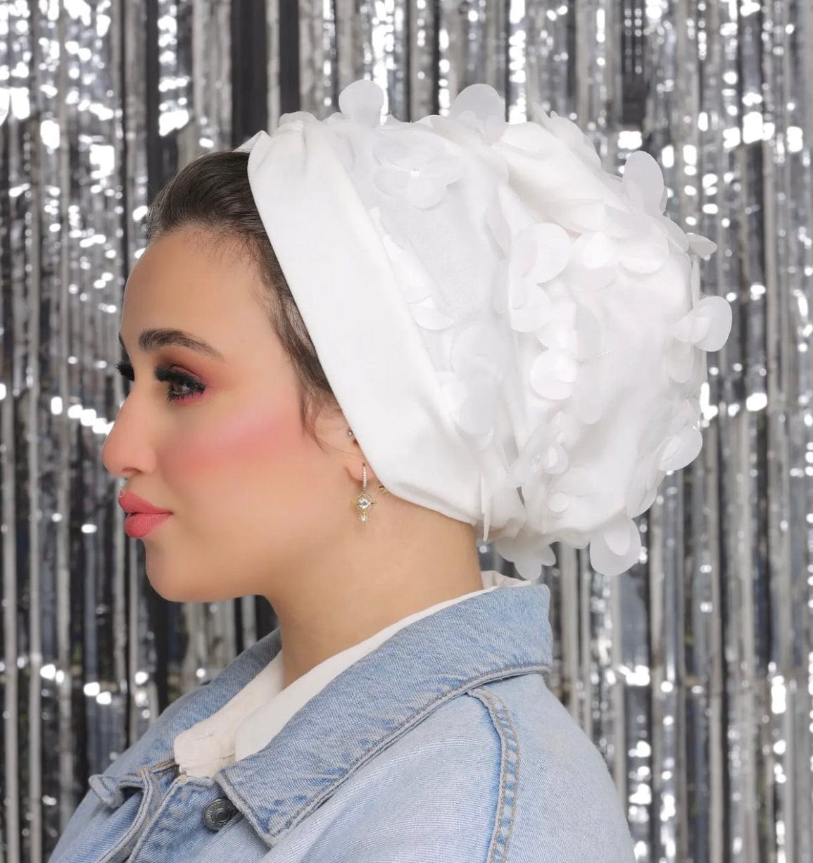 Beanie Tulle - Off White Flowers - Turban Couture
