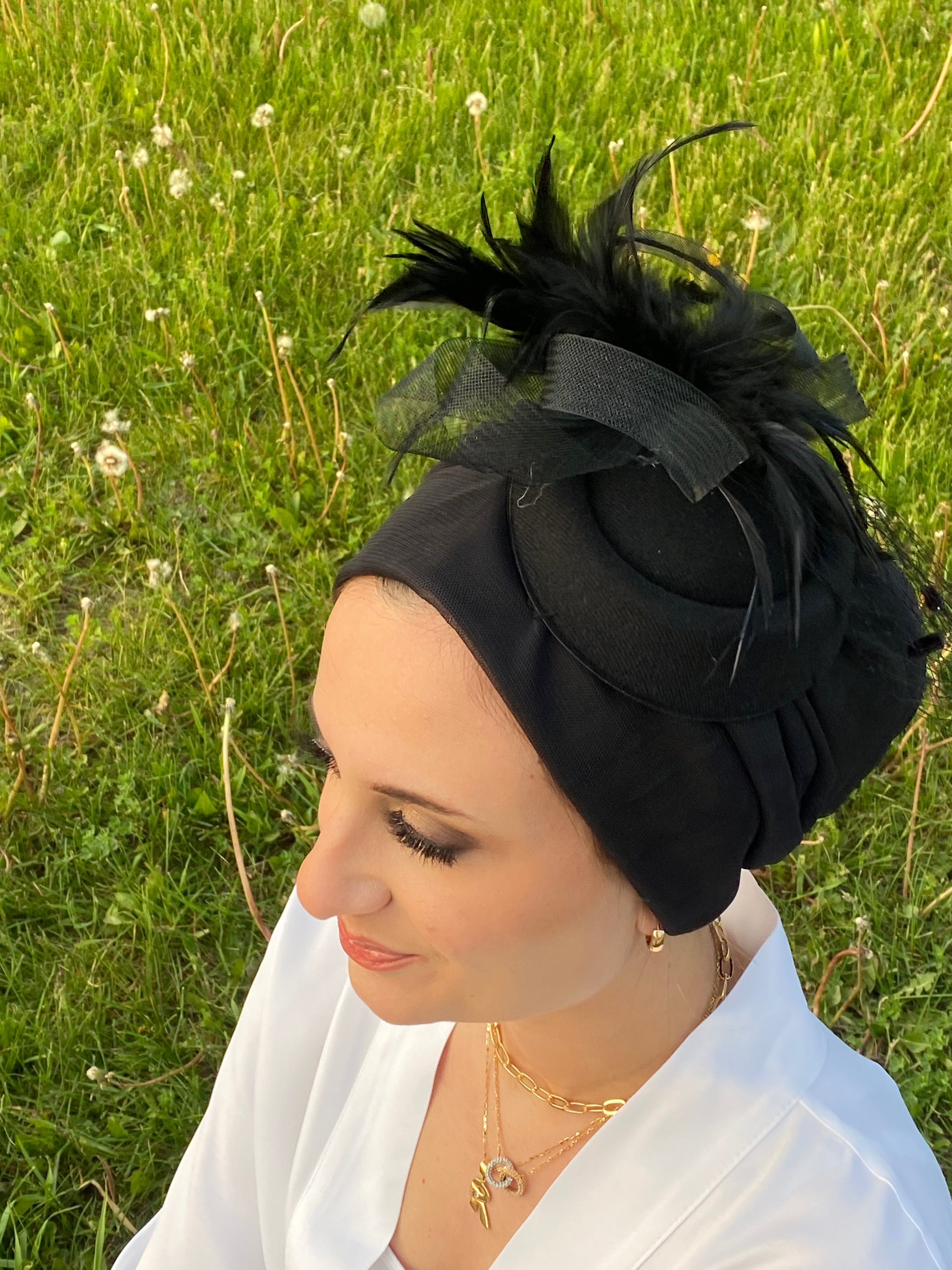 Beanie Tulle Pillbox - Black - Turban Couture