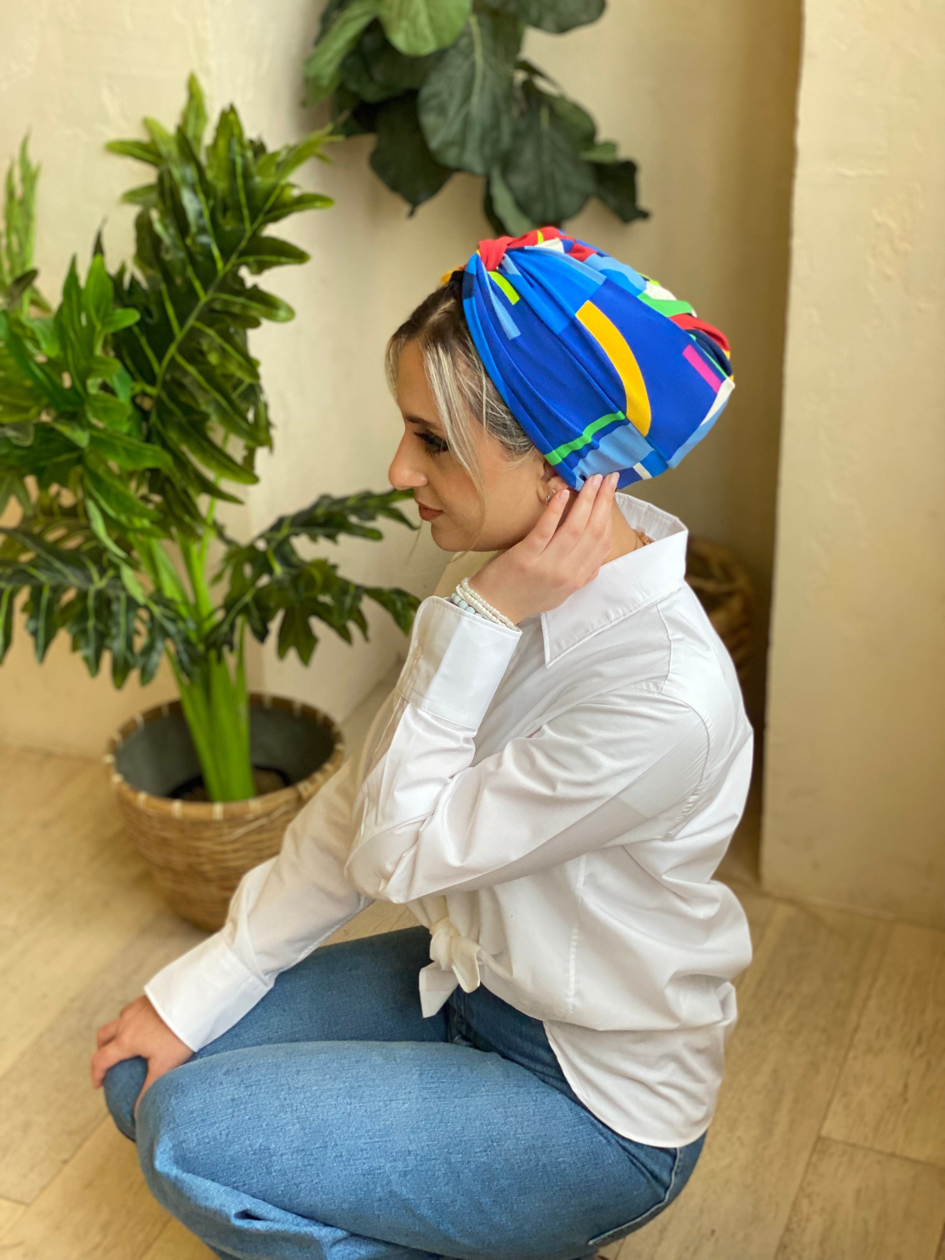 Cross front Turban Jersey -Colourful