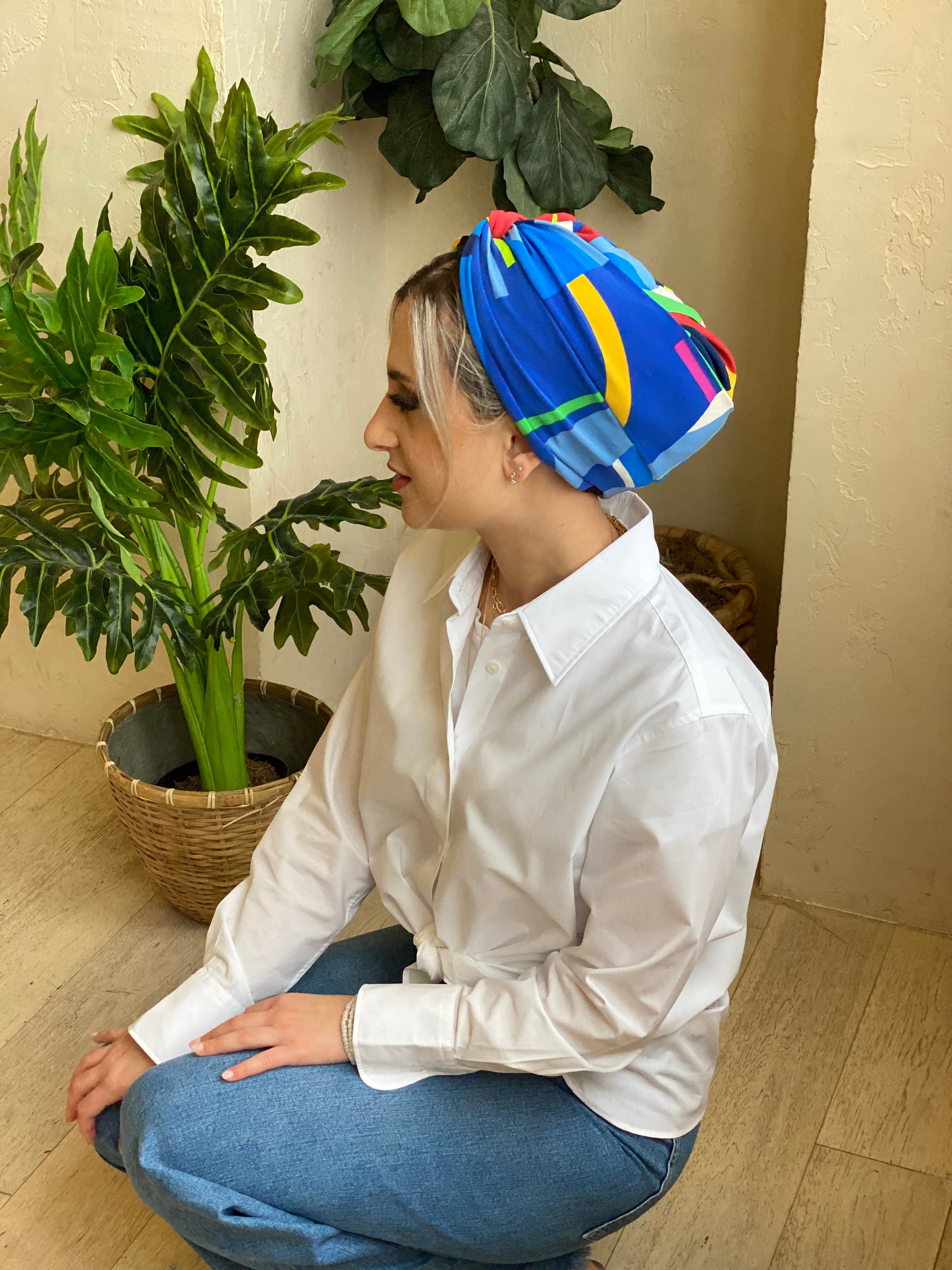 Cross front Turban Jersey -Colourful
