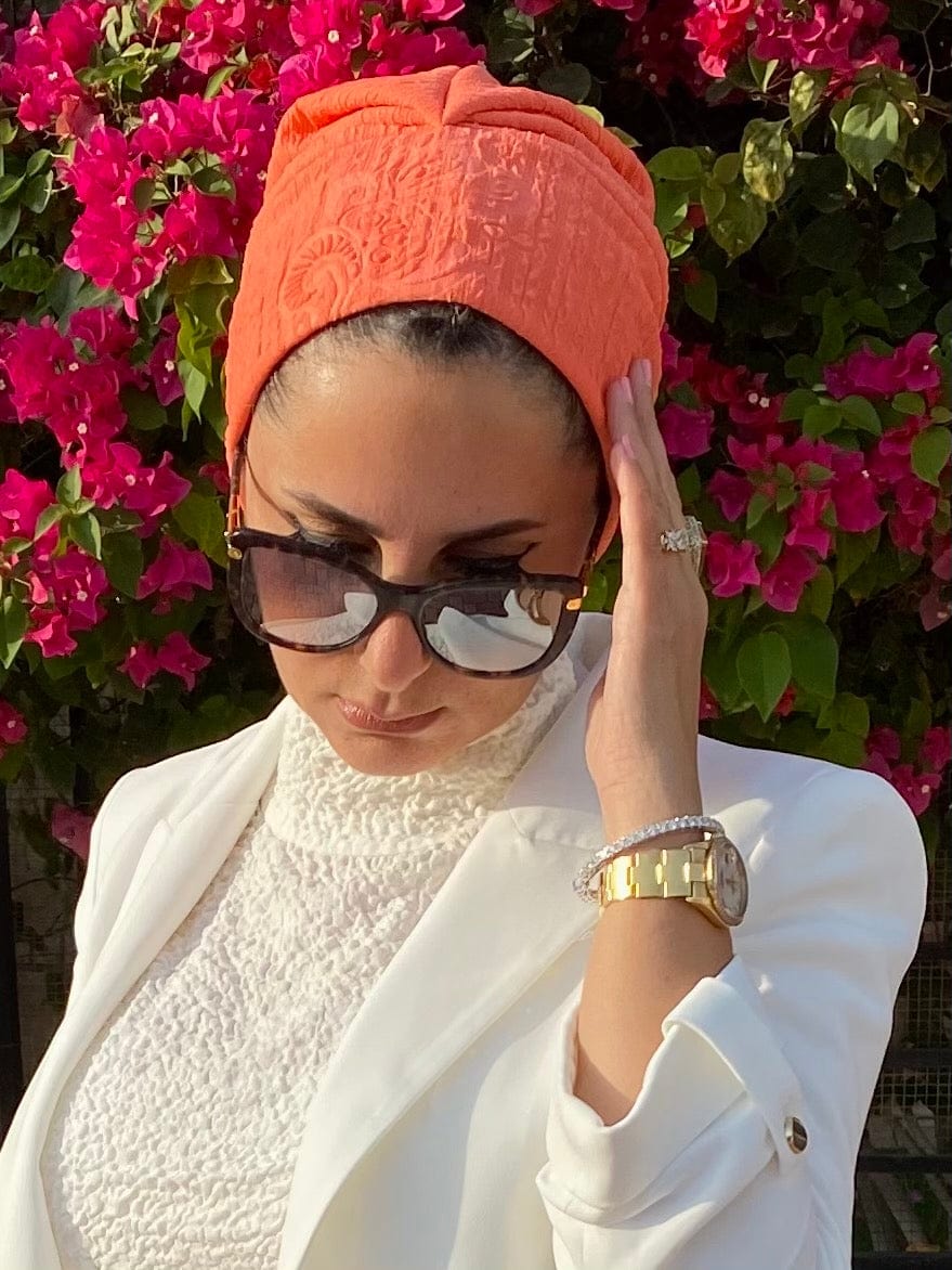 TurbansStuff Beanie Beanie Printed - Pale Orange (Designer Mask Included) Handmade Luxury Fashion Women Headwrap