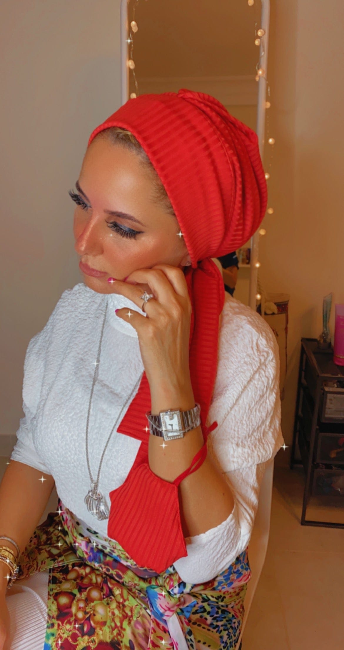 TurbansStuff Beanie Beanie Wrap Ribbed Jersey - Orange (Designer Mask Included) Handmade Luxury Fashion Women Headwrap