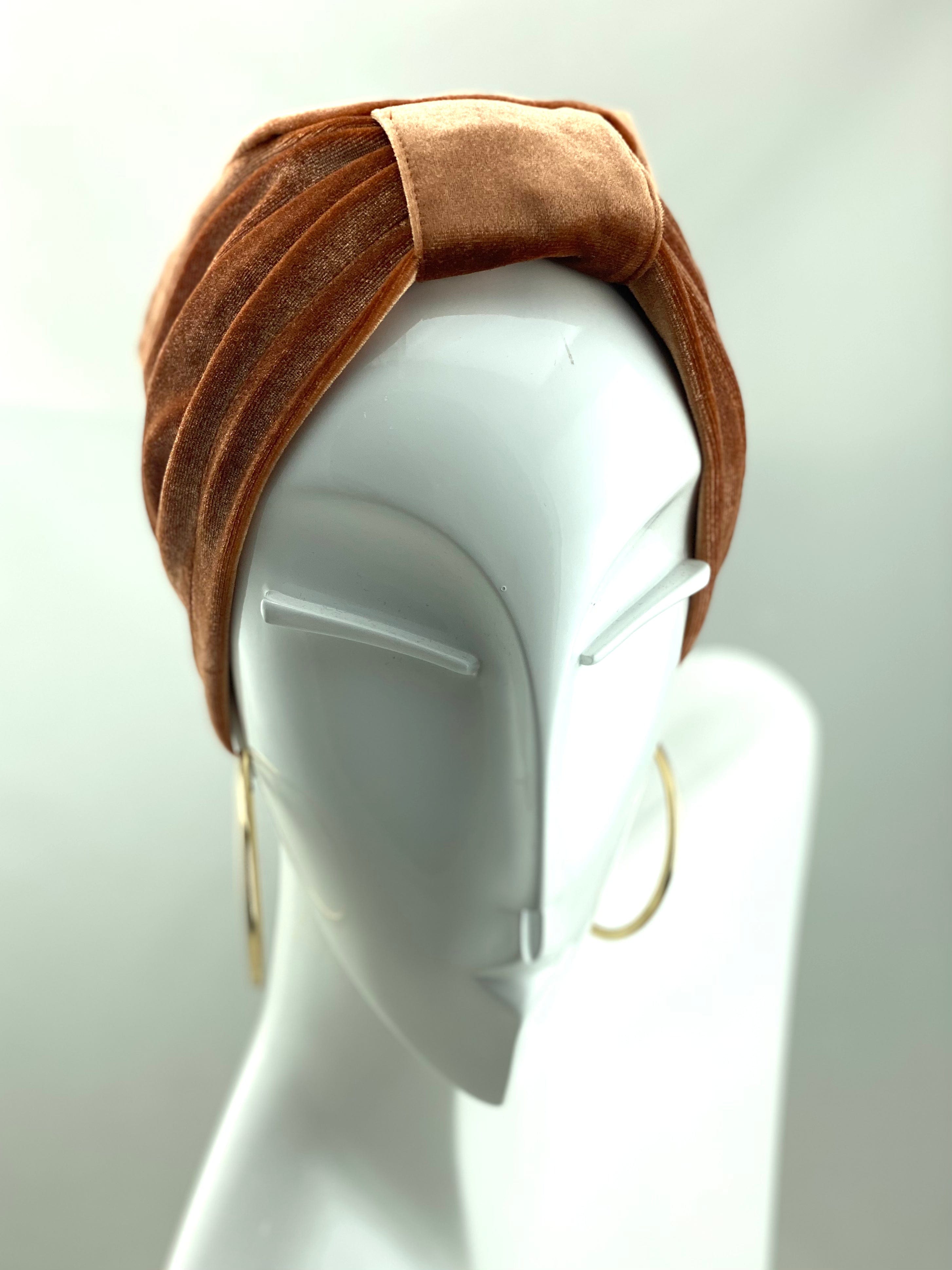 TurbansStuff Turban Basic Velvet Turban - Gold Coral Handmade Luxury Fashion Women Headwrap