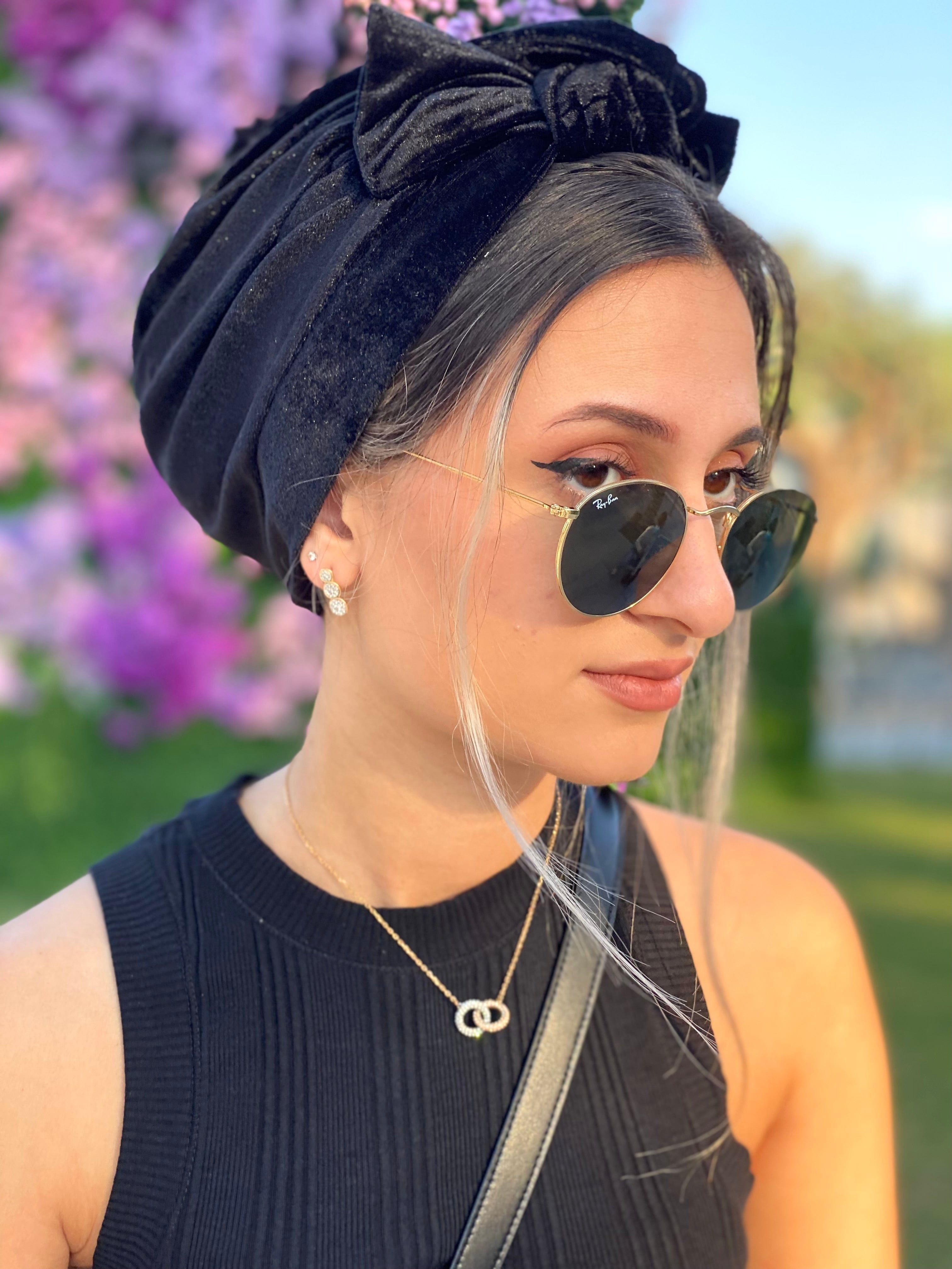 TurbansStuff Turban Bow Turban velvet - Black Handmade Luxury Fashion Women Headwrap